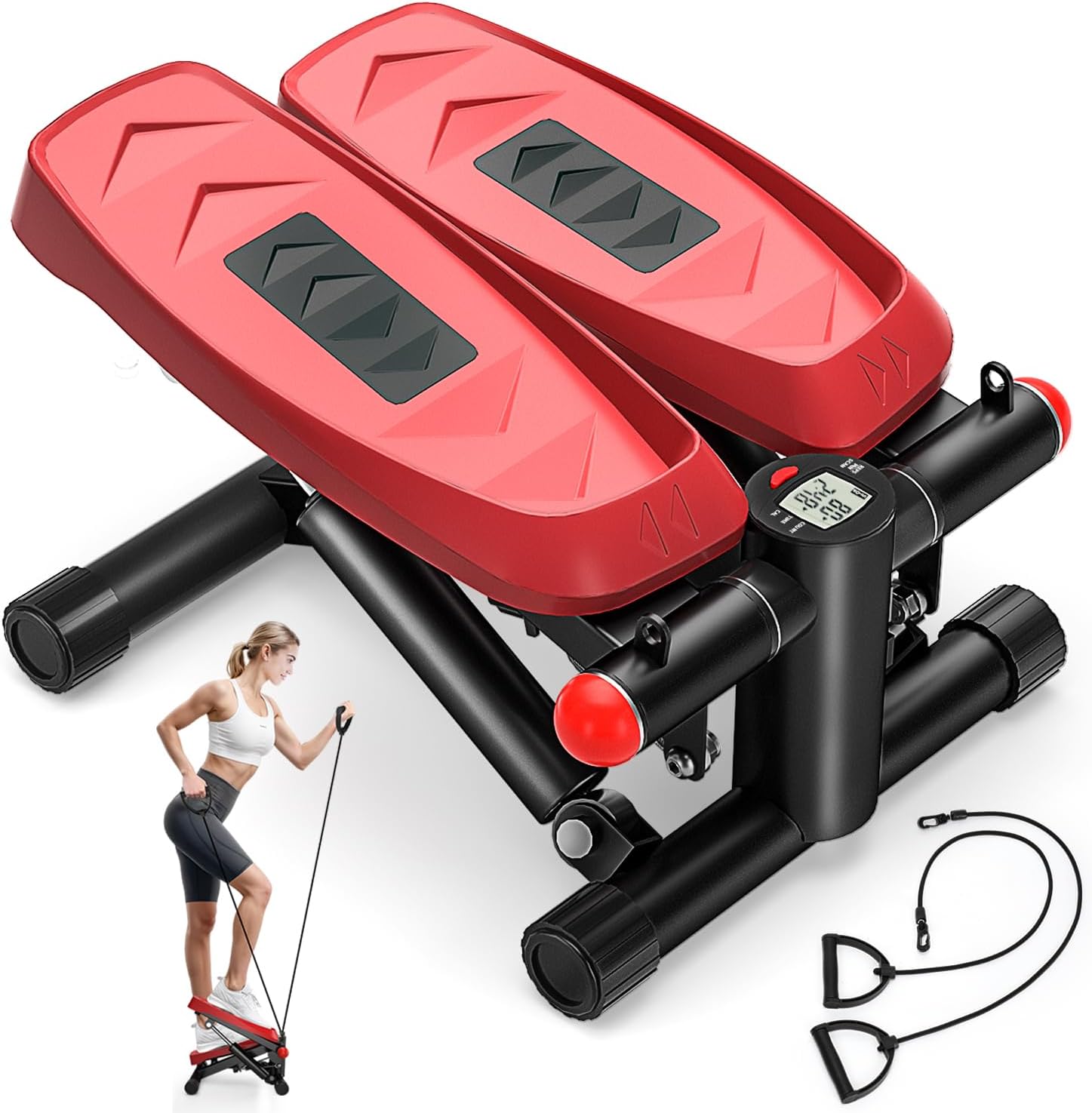 Steppers for Exercise, Adjustable Pedal Height Stair Steppers with Resistance Bands for Home Fitness, Mini Steppers with Max 350LBS Loading Bearing Portable Home Exercise Equipment