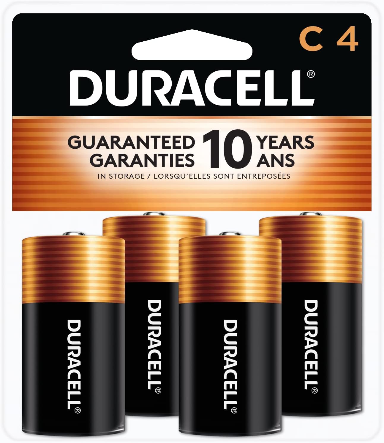 Duracell Coppertop C Batteries, 4 Count Pack, C Battery with Long-lasting Power, All-Purpose Alkaline C Battery for Household and Office Devices