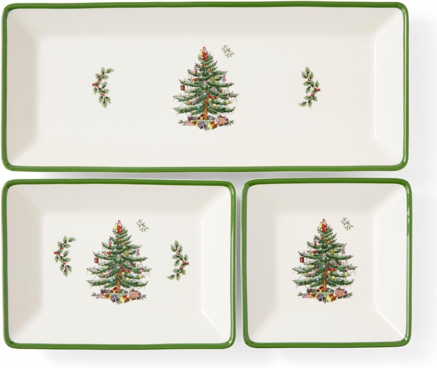 Spode Christmas Tree 3-Piece Dessert Trays, 2024 Annual Collector Trays – Holiday Dinnerware & Decorative Tray, Holiday Winter Serving for All Parties & Occasions – for Snacks, Appetizers, Cookies