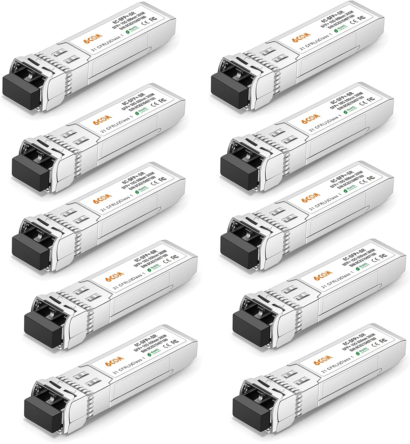 10Pack 10G SFP+ Transceiver, 10GBase-SR LC Multiple-Mode Module for Cisco SFP-10G-SR, Ubiquiti, D-Link, Supermicro, Netgear, Mikrotik, ZTE (850nm, 300m)