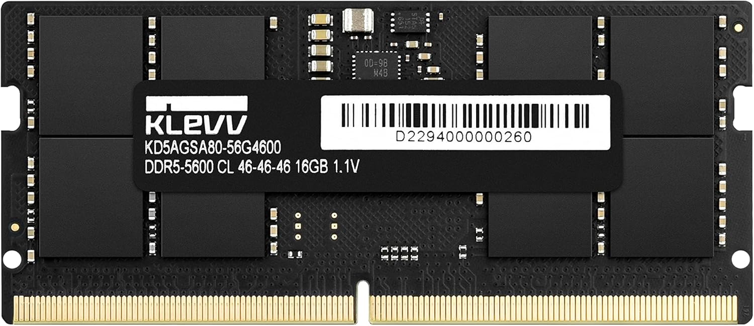 KLEVV DDR5 16GB (1x16GB) 5600MHz CL46 A-DIE 1.1V SODIMM Laptop Ram Memory SK Hynix Chip (KD5AGSA80-56G460A)