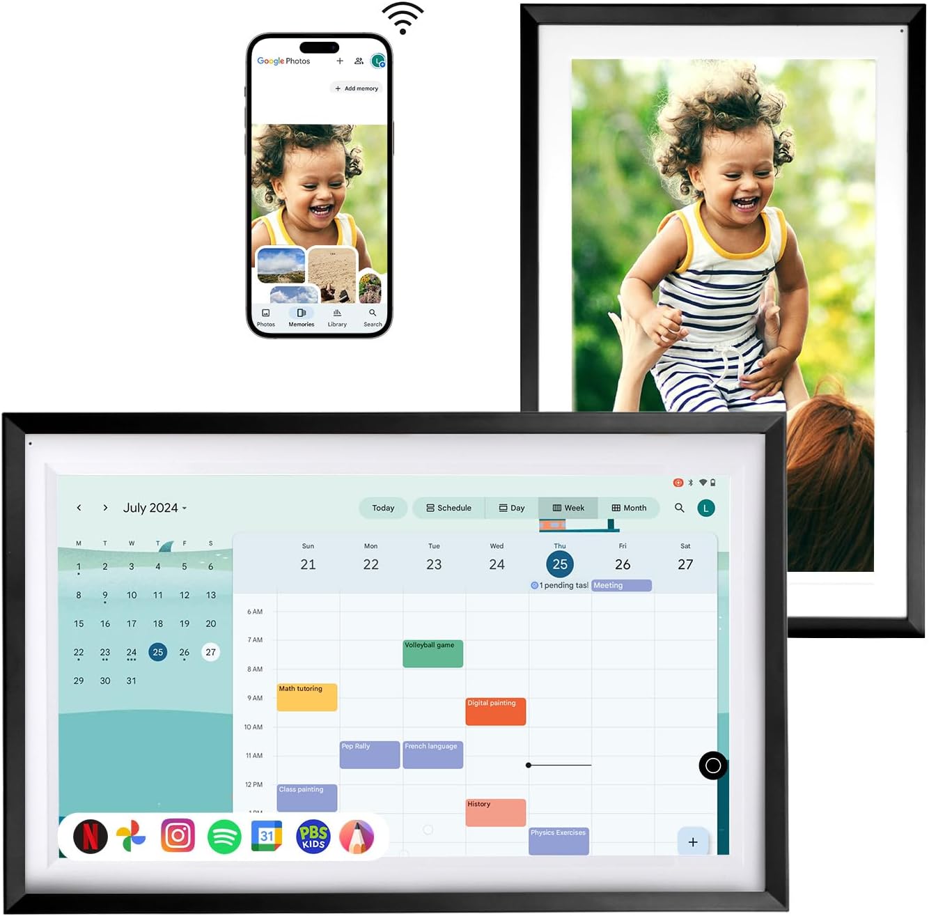 Changing 15.6″ Smart Display F16s|Canvas touchscreen丨Google Calendar&HomeHub&Assistant丨Smart TV丨Gift for Family丨Music Frame丨Wireless Kid Artworks Digital Picture Frame (Black Plastic, 15.6)