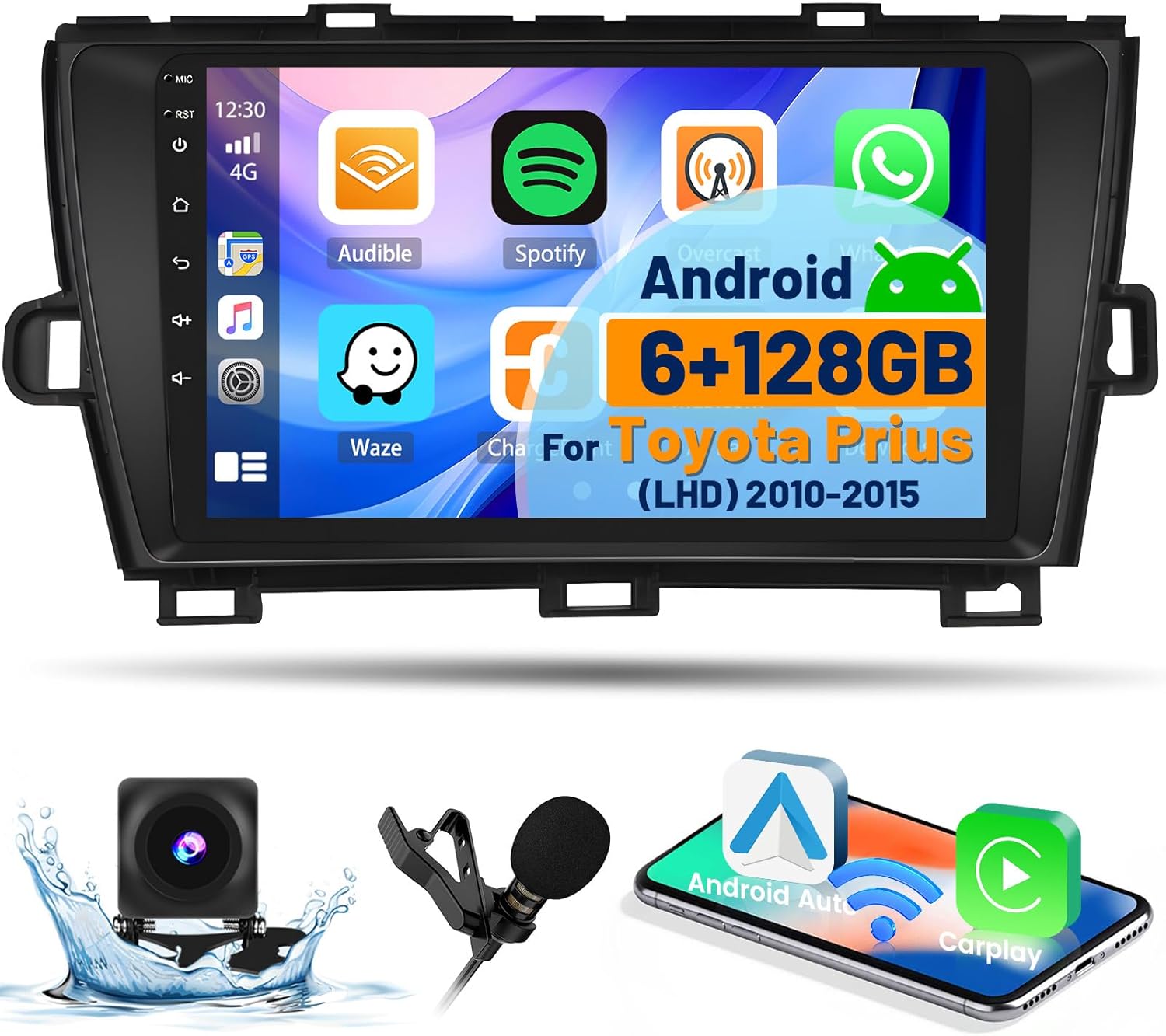 8-Core 6+128G Android 13 Car Stereo Upgrade Radio for Toyota Prius 2010-2015 (LHD), 9” HD Touch Screen with Wireless CarPlay & Android Auto, AHD Backup Camera, Mirror Link, GPS Navigation