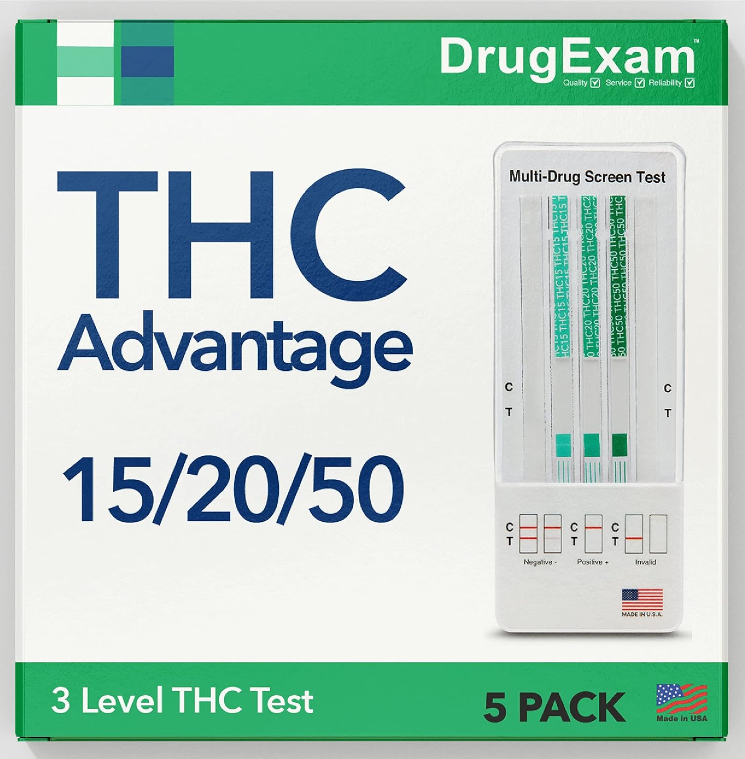 5 Pack – DrugExam THC Advantage Made in USA Multi Level Marijuana Home Test Kit. Highly Sensitive THC 3 Level Drug Test Kit. Detects at 50 ng/mL, 20 ng/mL, 15 ng/mL (5)