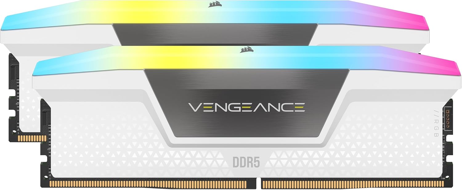 CORSAIR Vengeance RGB DDR5 RAM 32GB (2x16GB) 6000MHz CL30-36-36-76 1.4V AMD Expo & Intel XMP Desktop Computer Memory – White (CMH32GX5M2B6000Z30W)