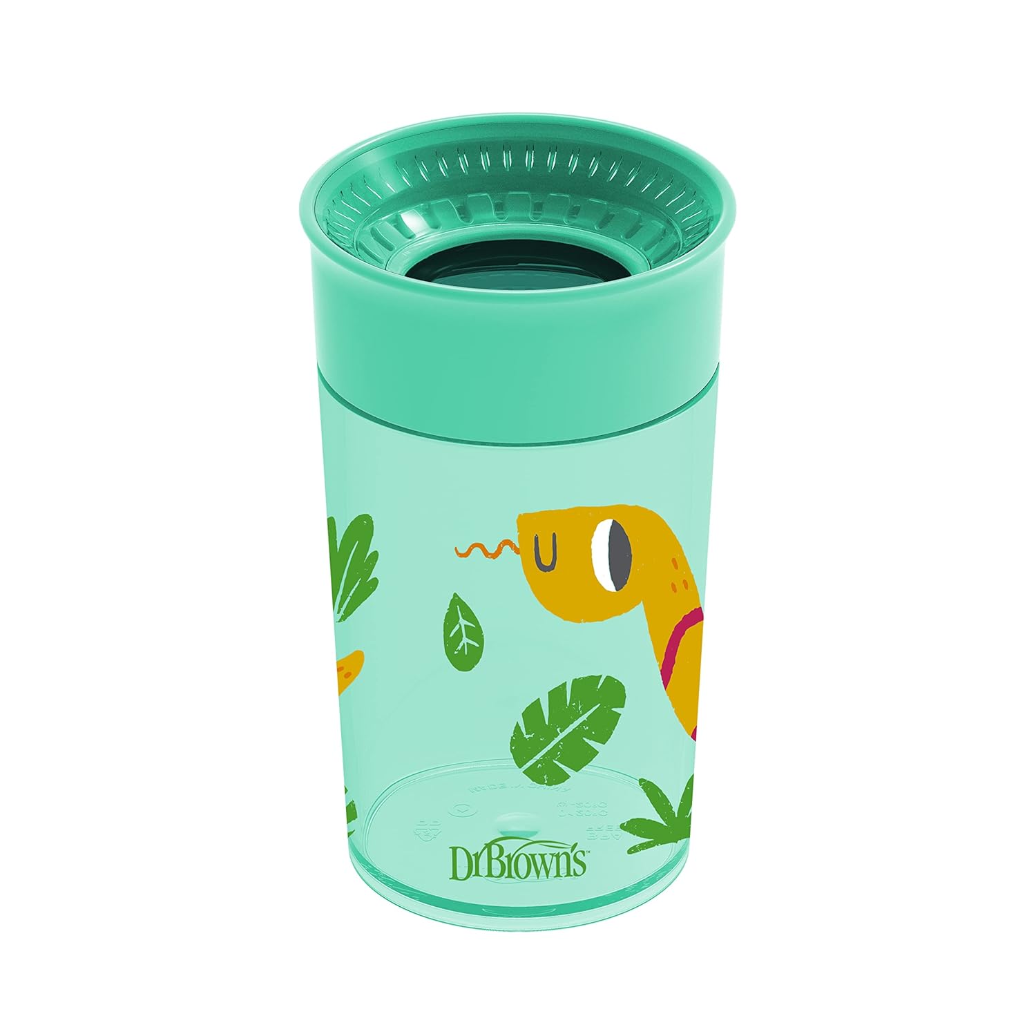 Dr. Brown’s Milestones Cheers 360 Cup Spoutless Transition Cup, Travel Friendly & Leak-Free Sippy Cup, Turquoise Snake, 10 oz/300 mL