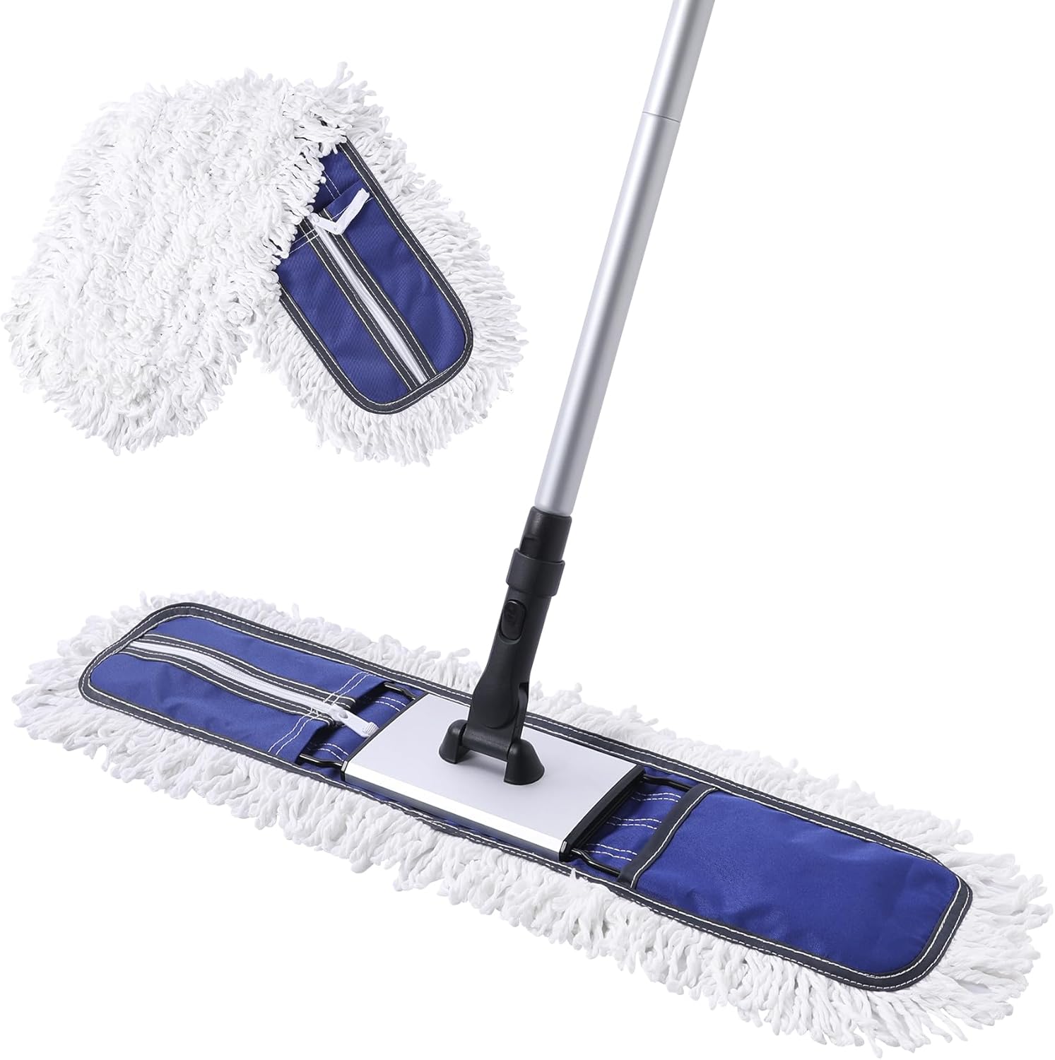 24″ Commercial Dust Mop for Floor Cleaning, Heavy Duty Duster Floor Mop with 59” Extendable Long Handle,Hotel Gym Garage Hospital Household Cleaning Supplies for Hardwood,Marble Floors,Blue