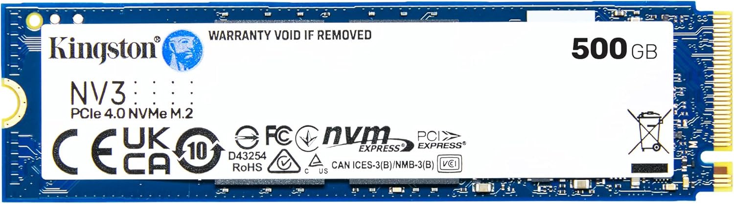 Kingston NV3 500GB M.2 2280 NVMe SSD | PCIe 4.0 Gen 4×4 | Up to 5000 MB/s | SNV3S/500G