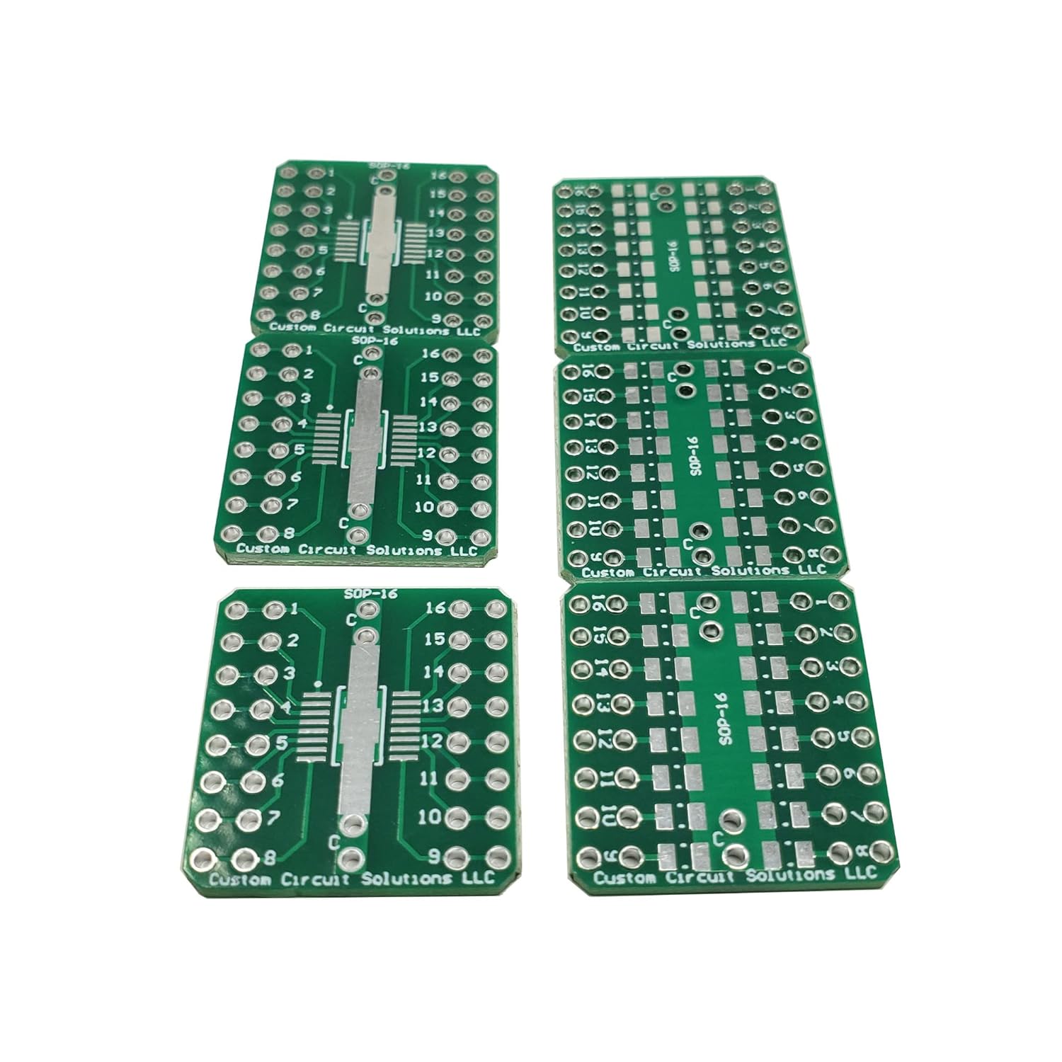 – SMD to DIP Breakout PCB Module, 16-Pin, SOP (0.65mm Pitch) to DIP Adapter Header with Integrated SMT Resistor and/or Capacitor Pads – 6 Pieces