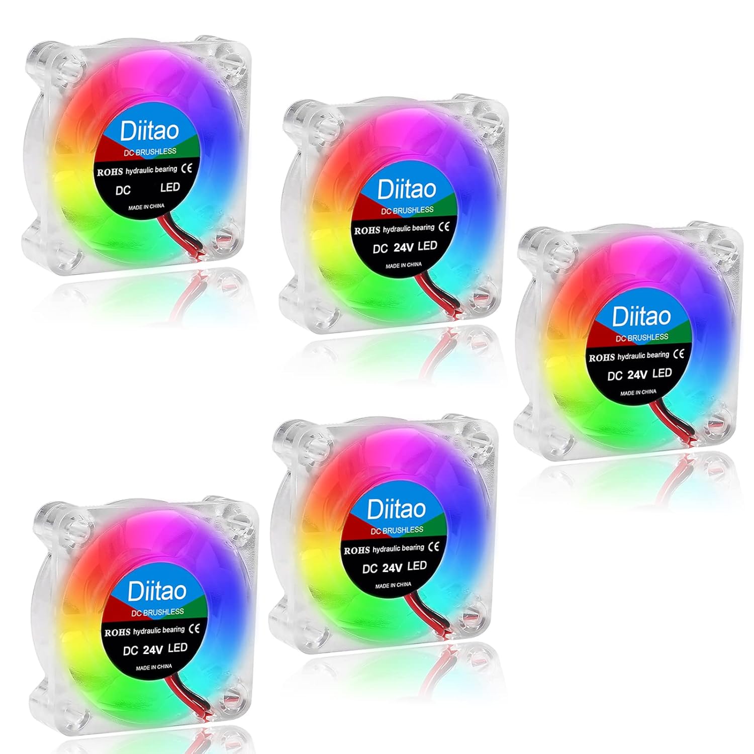 5PCS 4010 24V 3D Printer Cooling Fan,40x40x10mm Brushless Cooling Fan with RGB Light,0.05A 5000 RPM Quite Cooling Fan for 3D Printer 2-Pin(DC 24V RGB Multicolor)