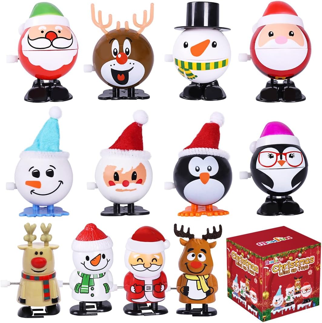 Max Fun 12pcs Christmas Wind Up Stocking Stuffers Toys Assortment for Christmas Party Favors Goody Bag Filler (Christmas Wind up Toys)