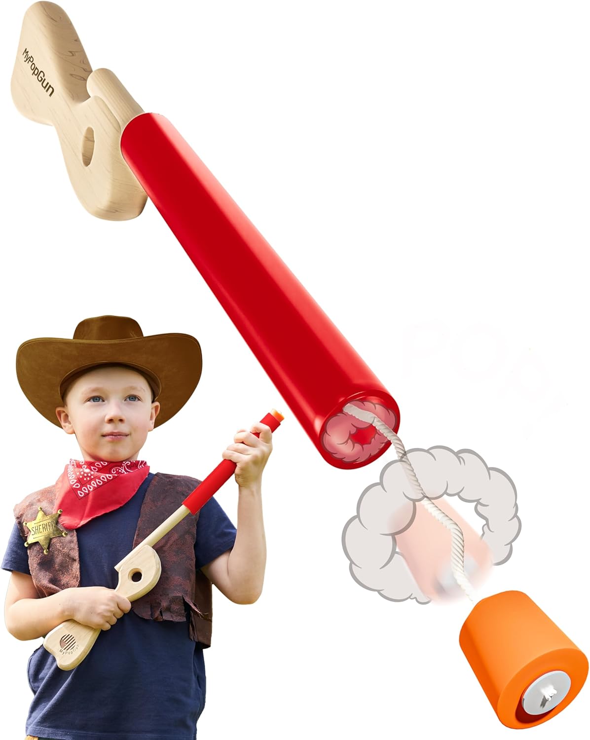 Red Wooden Toy Pop Gun Rifle American Classic Durable-Fun-Pretend-Play No Batteries Required Hand Made in The USA Perfect Kids Toys Great Boys Toys Age 3 to 7 Girls and Dads Love Them Also.