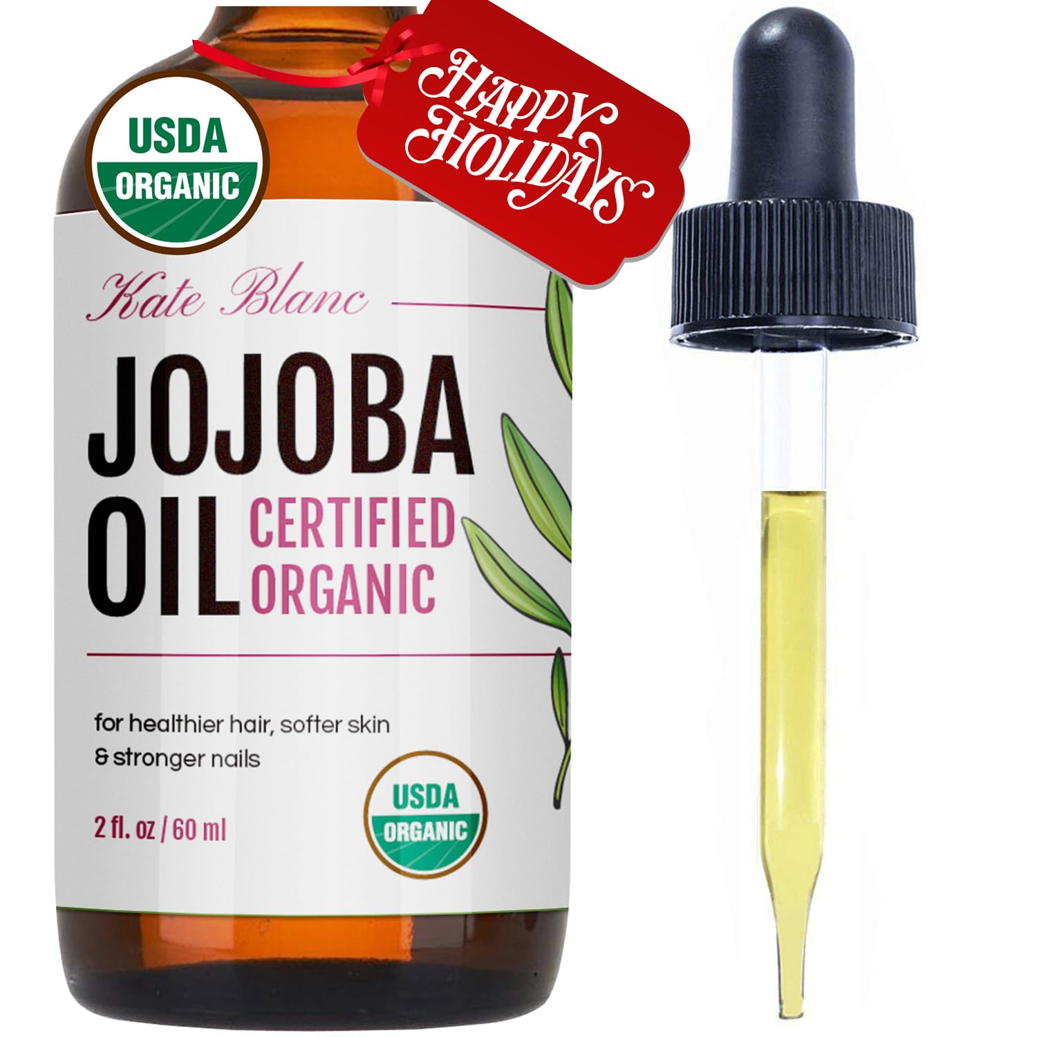 Kate Blanc Cosmetics Jojoba Oil for Hair Growth, Face, Skin (2oz, Organic, Pure) Stocking Stuffers Christmas Gifts for Women, Men, Mom, Dad, Teen. Gua Sha Oil for Facial Massage and Dermaplaning