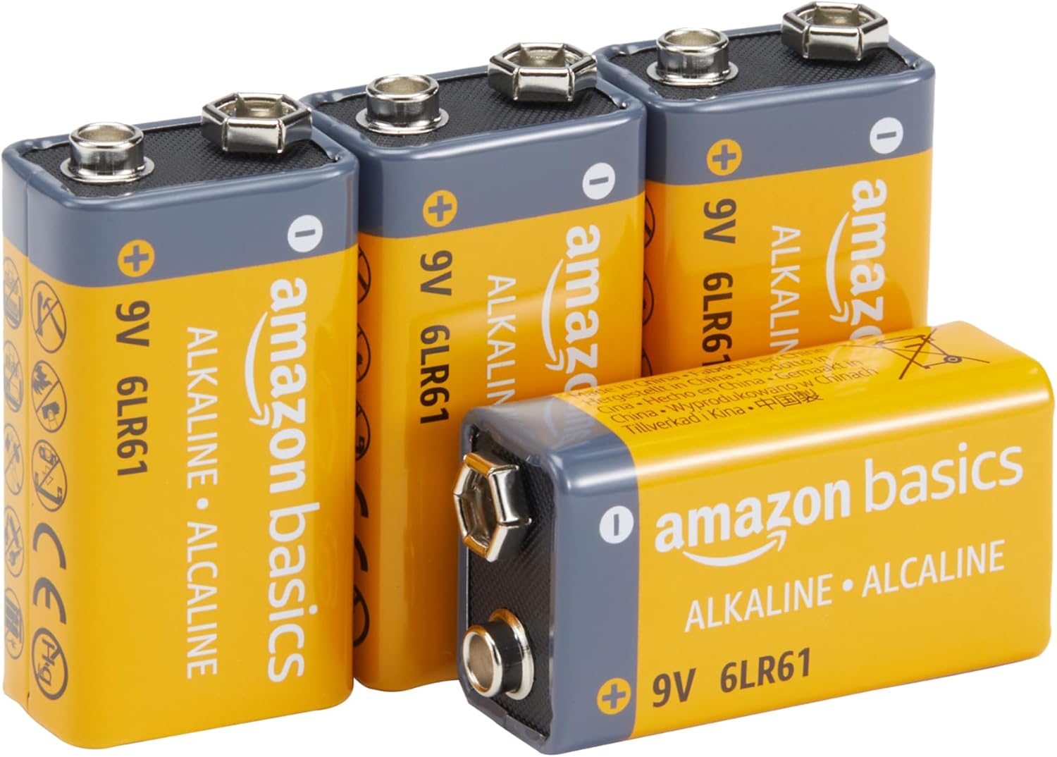 Amazon Basics 4-Pack 9 Volt Alkaline Performance All-Purpose Batteries, 5-Year Shelf Life, Packaging May Vary