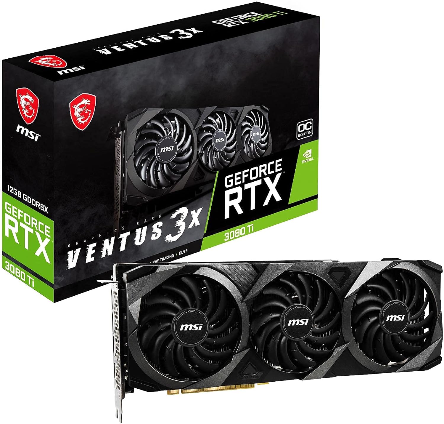 MSI Gaming GeForce RTX 3080 Ti Ventus 3X 12G OC – 12GB GDDR6X Graphic Card for PC Gaming, 320-Bit HDMI/DP, NVIDIA GPU, Tri-Frozr 2 Cooling, Ampere Architecture, Computer Video Graphics Card (Renewed)