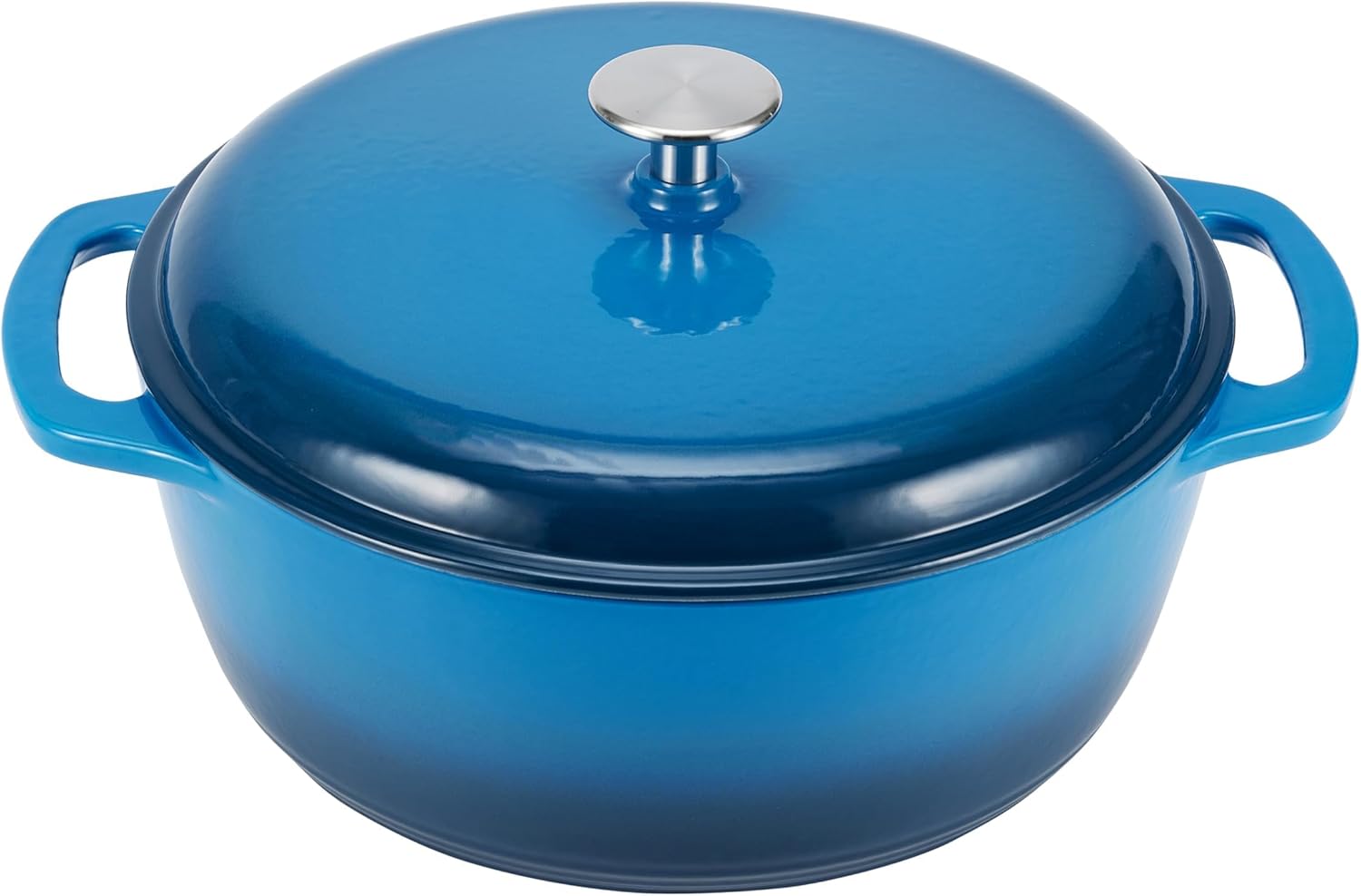 Amazon Basics Cast Iron Dutch Oven Pot with Lid, Enameled, Round, Dual Handles, Heavy-Duty, Medium, 6-Quart, Blue