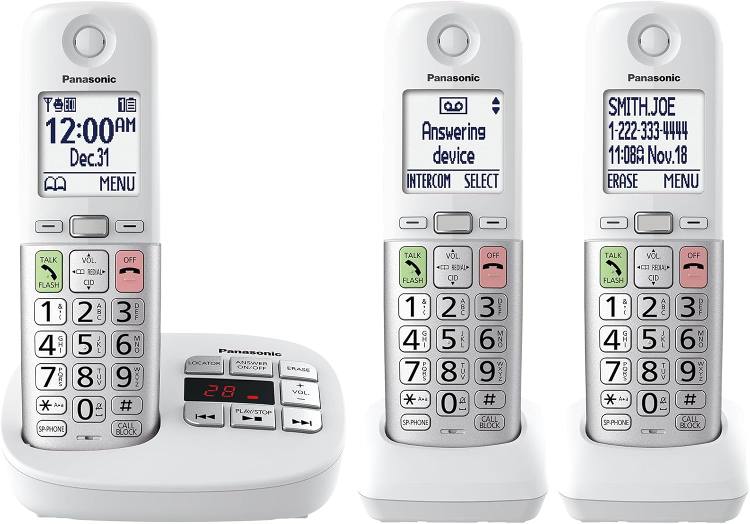 Panasonic Cordless Phone, Easy to Use with Large Display and Big Buttons, Flashing Favorites Key, Built in Flashlight, Call Block, Volume Boost, Talking Caller ID, 2 Cordless Handsets – KX-TGU433W