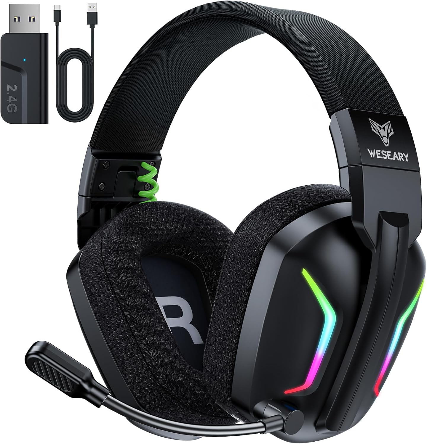 Wireless Gaming Headsets for PC, PS5, PS4, Switch, Mac, 2.4GHz Wireless Gaming Headphone with ENC Noise Canceling Microphone, Bluetooth 5.4, Cool Lighting, 50H Battery, 50mm Drivers