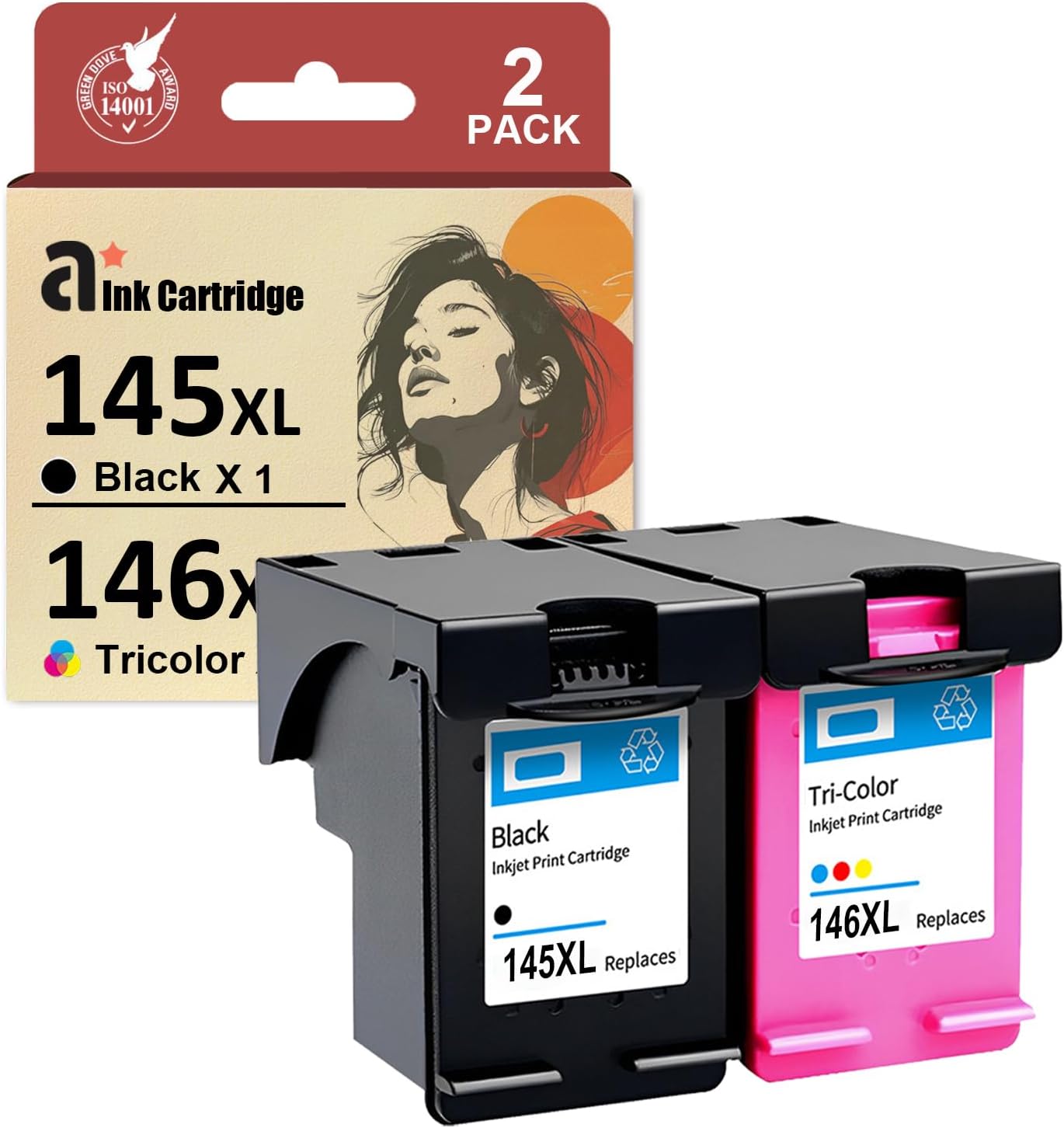 PG-145XL CL-146XL Ink Cartridges Combo Pack Replacement for Canon PG-145 PG-146 XL Ink Cartridge Compatible for Canon Pixma IP2810 IP2820 MX491 MG2410 MG2510 MG2910 Printers, 2 Pack