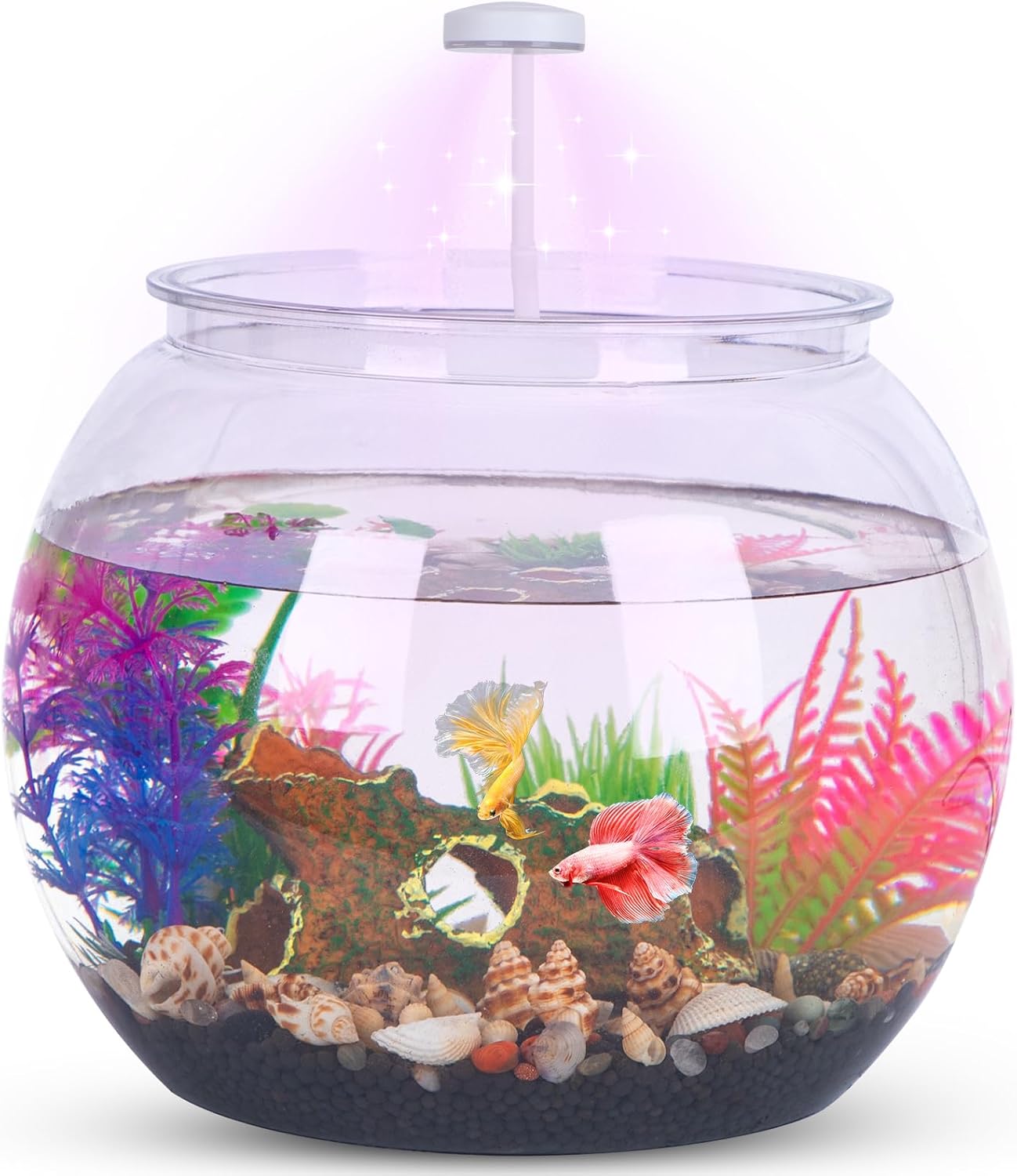 1 Gallon Small Fish Tank Kit for Betta with LED Light,Complete Plastic Aquarium Starter Kit with Decorations,Ideal for Beginners and Kids