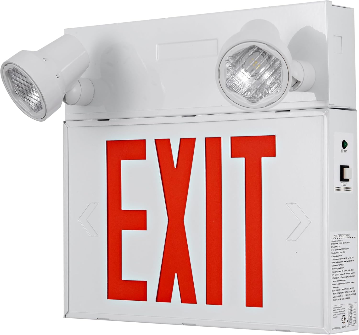 TANLUX Steel Exit Sign with Remote Capabilities, 36 Watt Battery Pack, AC 120-347V Input, Commercial Battery Unit Emergency Lights with 2 by 2 watts Head, Up To 4 Hours Emergency Duration Time