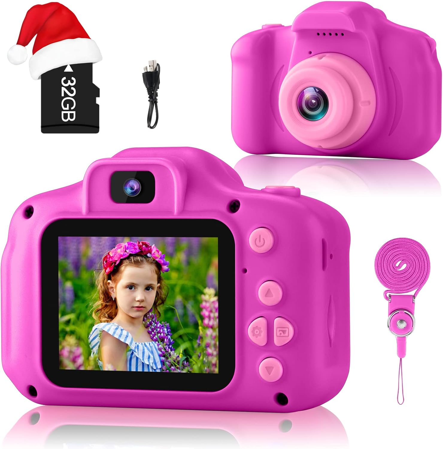 GKTZ Toys for Girls Age 3-8, Kids Camera Digital Video Toddler Camera Children Camcorder Birthday Gifts for 3 4 5 6 7 8 Year Old Girls with 32GB SD Card