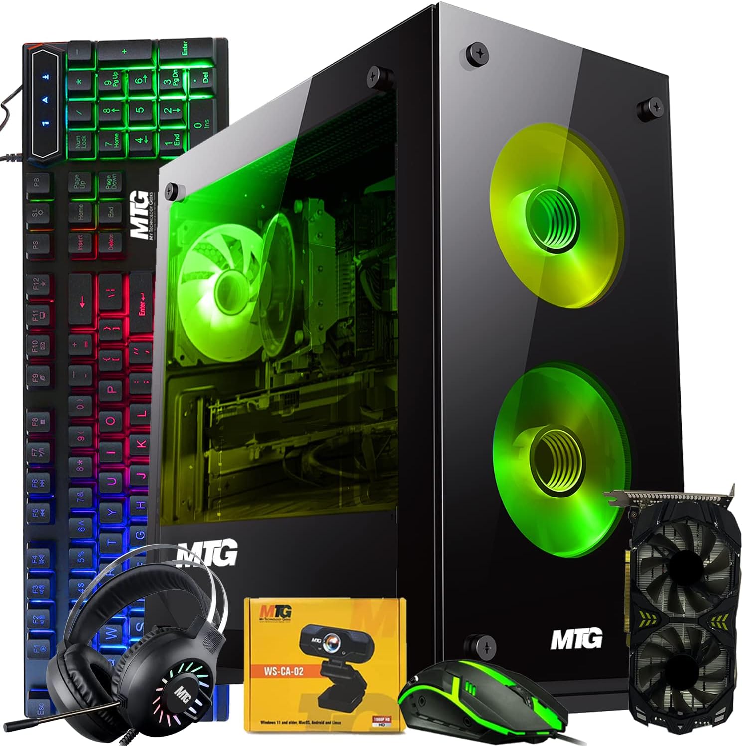 MTG Aurora 4T Gaming Tower PC- Intel Core i7 4th Gen, AMD RX 580 GDDR5 8GB 256bits Graphic, 16GB Ram DDR3, 512GB Nvme, RGB Keyboard Mouse and Headphone, Webcam, Win 10 Home