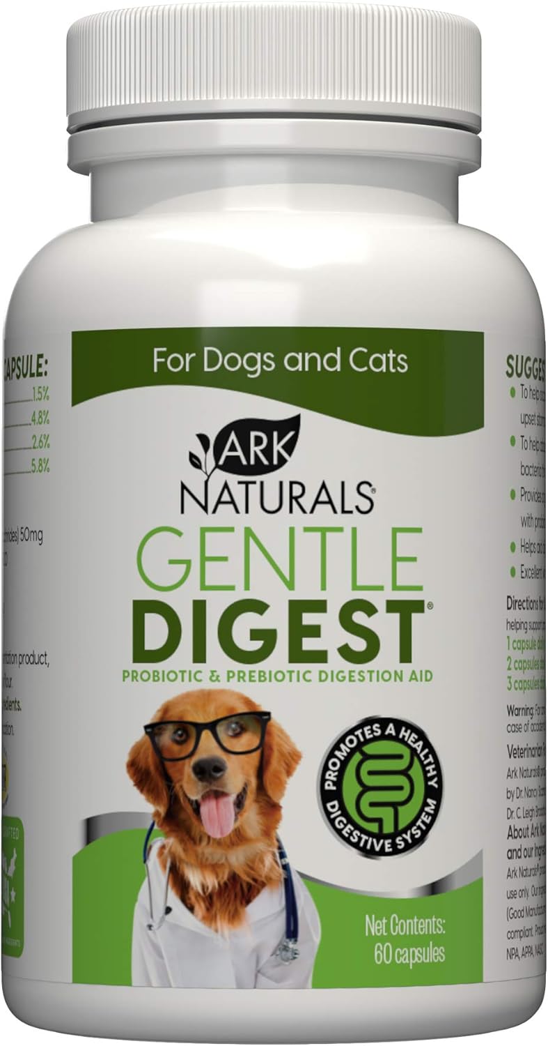 Ark Naturals Gentle Digest Capsules, Vet Recommended Prebiotics and Probiotics to Support Intestinal Balance and Immune System Health in Dogs and Cats, Natural Ingredients, 60 Count