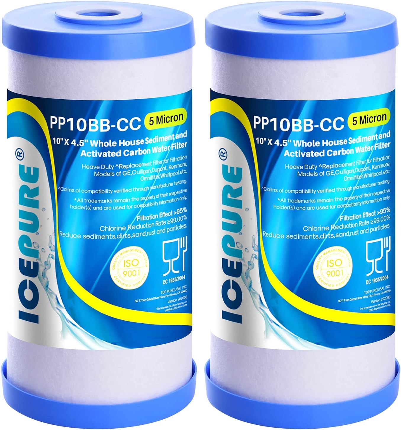 ICEPURE 5 Micron 10″ x 4.5″ Whole House Water Filter Compatible with GE FXHTC, GXWH40L, RFC-BBSA, W50PEHD, GXWH35F, GNWH38S, Dupont WFHD13001, R50-BB, Pack of 2