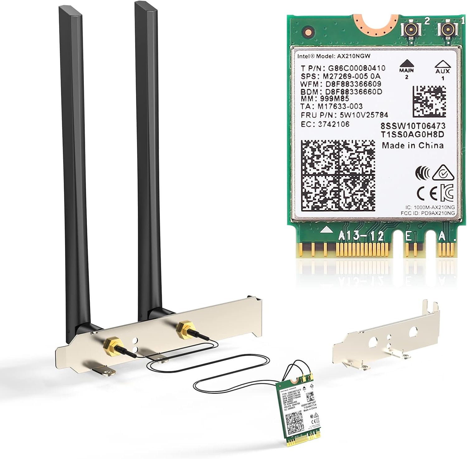 AX210 WiFi 6E Desktop Kit, Expand to Tri-Band 6GHz/5GHz/2.4GHz M.2 NGFF Wireless Bluetooth 5.2 Card Support Windows 10 11, 64 bit Desktop PC, Includes Ipex Cable, 5dBi Antennas and Brackets