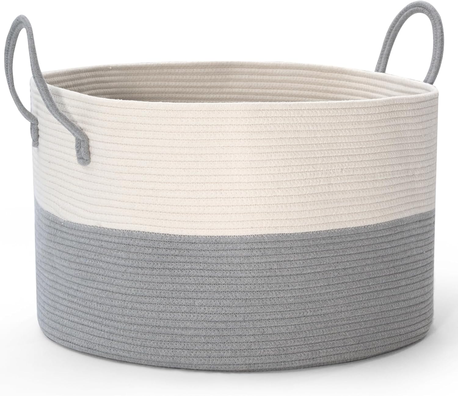 Extra Large Basket, 21.7″D X 13.8″H Cotton Rope Basket with Handles, XXL Blanket Storage for Living Room, Decorative Toys Basket, Baby Laundry Baskets, Soft Nursery Basket for Organizing, Grey