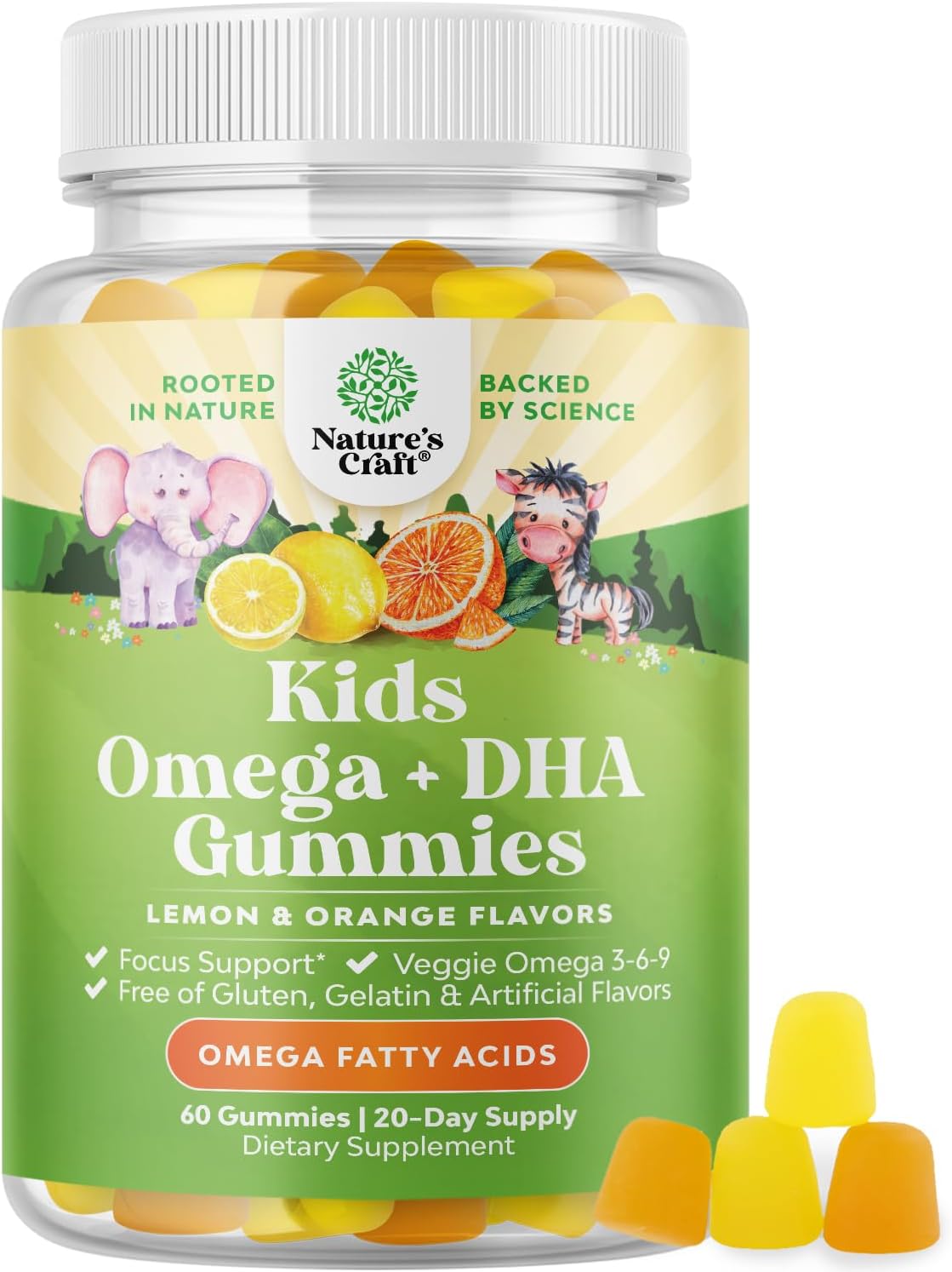 Kids DHA Omega 3 Gummies for Kids – Delicious Fish Free DHA Kids Omega 3 Gummies with Vegetarian Omega 3 6 9 for Vision Brain & Immunity – Non GMO Omega 3 Kids Supplement Gelatin Fish & Gluten Free