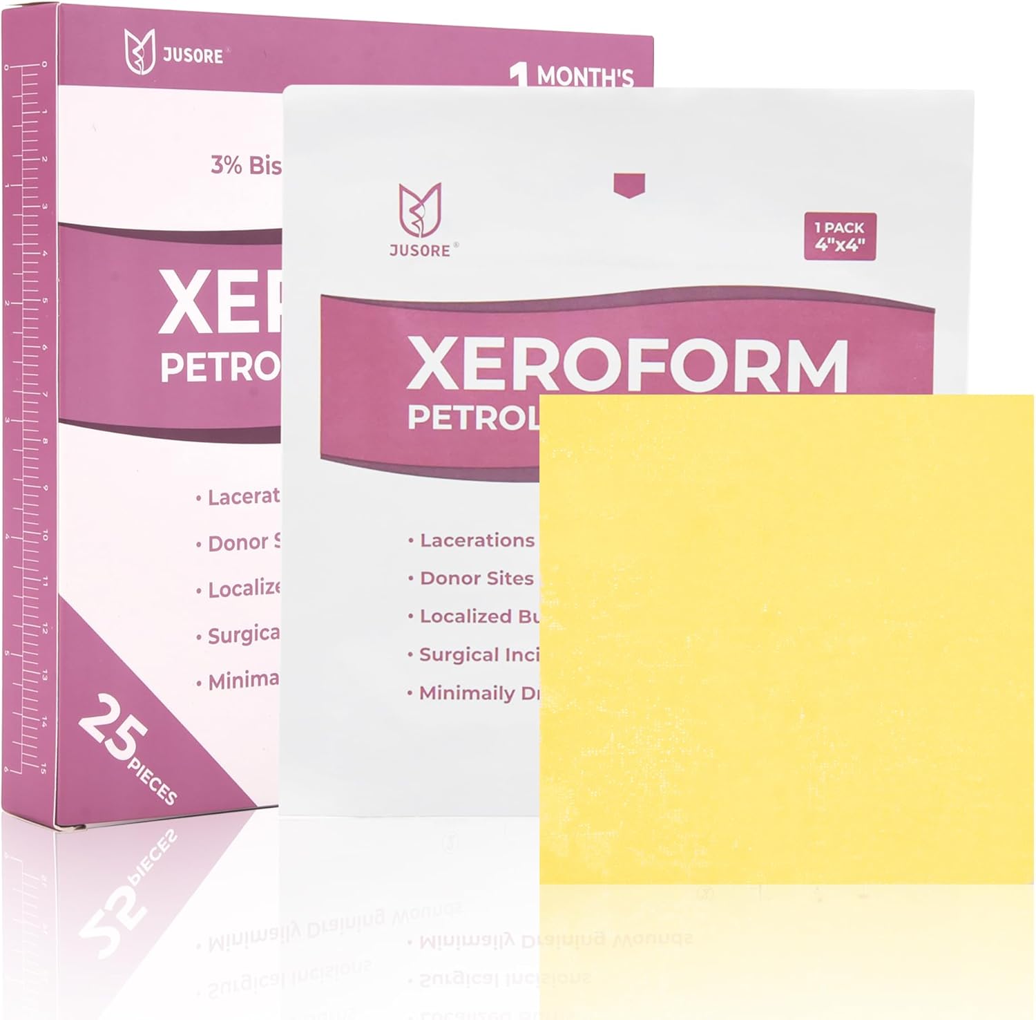 4″x4″ Xeroform Petrolatum Dressing – 25 PCS Non Stick Gauze Pads, Medical Soft Fine Mesh Gauze Patch for Wound Care, Burns, Lacerations, Skin Grafts & Surgical Incisions, 25 Individual Pack