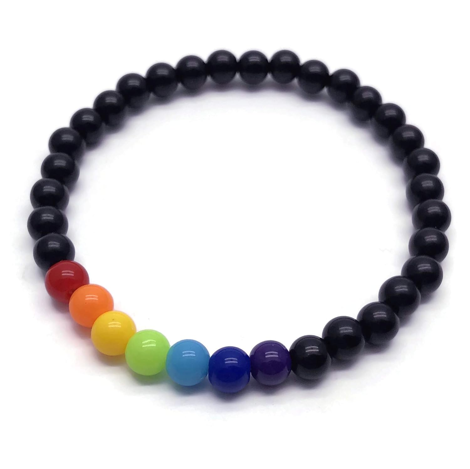 Rainbow and Black Acrylic Bead Bracelet – LGBT Pride LGBTQ Gay Lesbian Bi Trans Queer – 7 inches