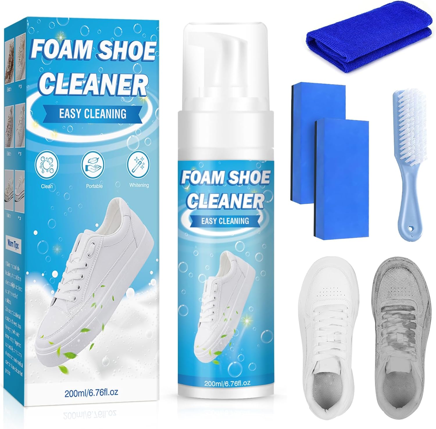 Shoe Cleaner,White Shoe Cleaner Kit,200ml Sneaker Cleaner,Suede Shoe Cleaner,Shoe Cleaning Kit for Leather Shoes,Tennis Shoe