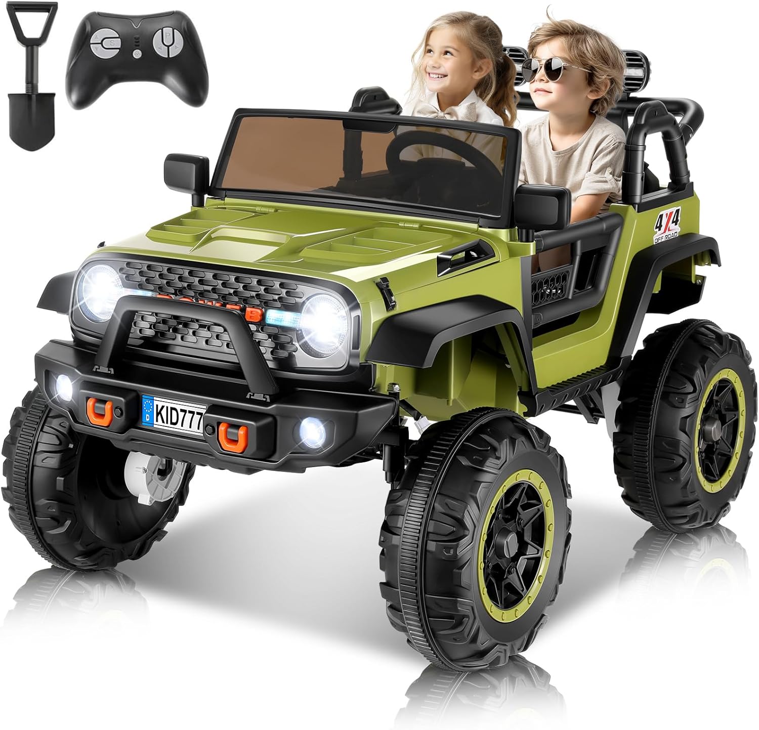 Hikole 2 Seater XL Ride on Car for Kids, 24V 4WD Kids Electric Toys Cars for Big Kids, 20″ Wide Seat, 4 * 100W Powerful Engines, Soft Brake, Two Seater Battery Powered Vehicles for Boys Girls, Green