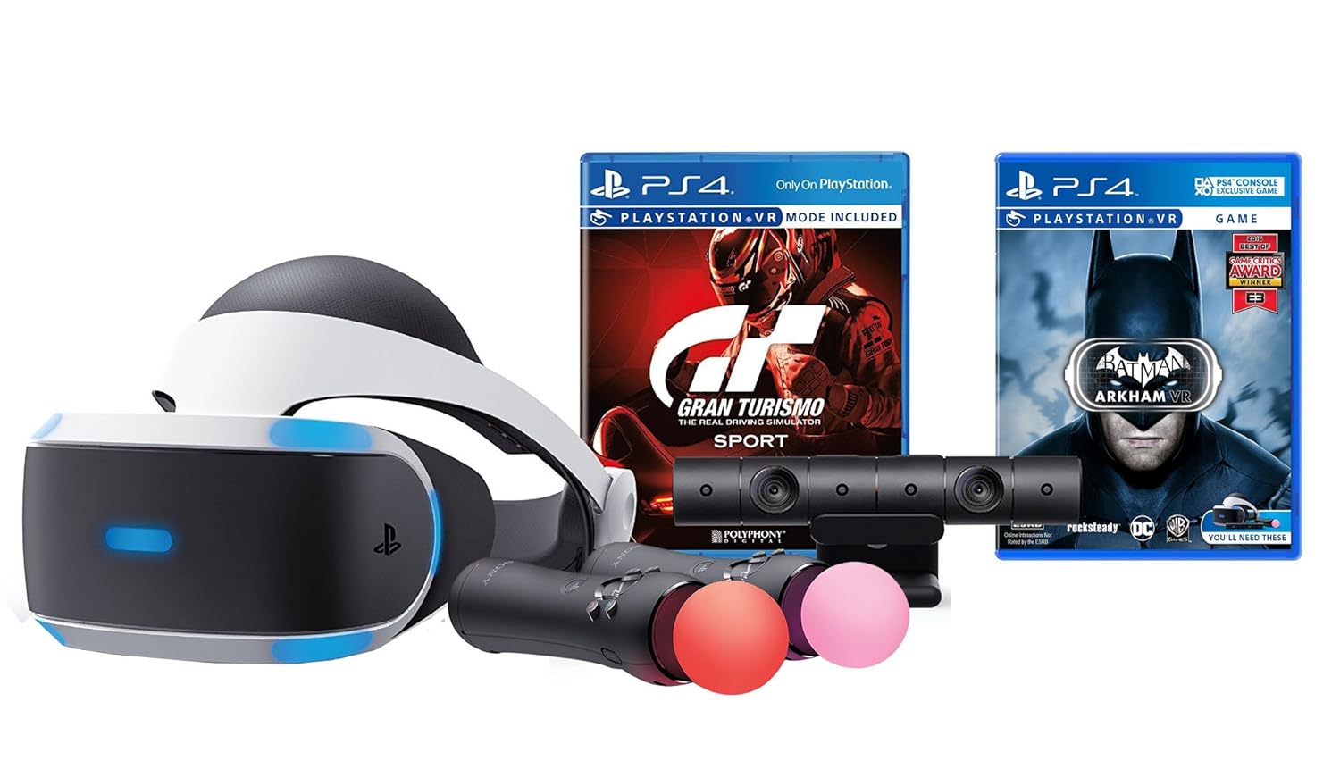 PlayStation VR Bundle (3 Items)- Gran Turismo Sport Bundle, PlayStation Move Motion Controllers – Two Packs, and PSVR Batman: Arkham VR – PlayStation 4 (Game Disc)