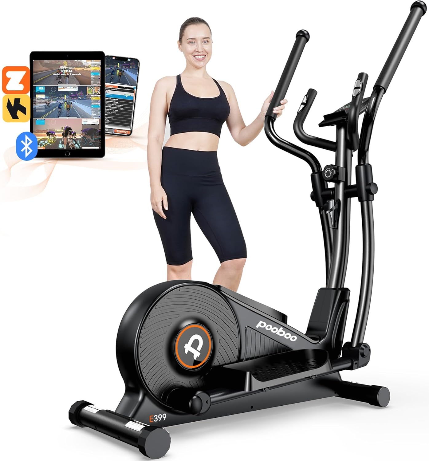 pooboo Elliptical Machine, Elliptical Exercise Machine with 16-Level Resistance&Hyper-Quiet Magnetic Driving System, Elliptical Machine for Home with LCD Monitor&15.5IN Stride, 350LBS Weight Capacity