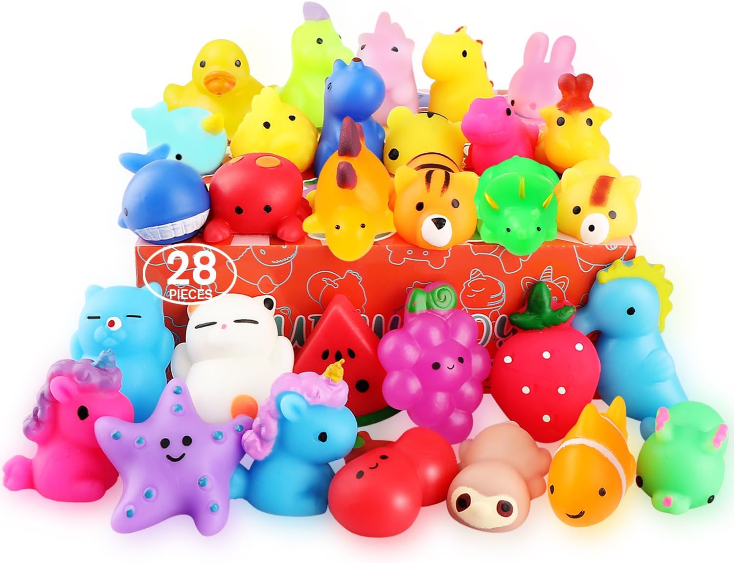 Squishies, 28 Pack Mochi Squishy Toys – Kawaii Cat Squishys Slow Rising Animals – Party Favors, Goodie Bag, Birthday Gifts, Mini Squishies Stress Reliever Toy Pack