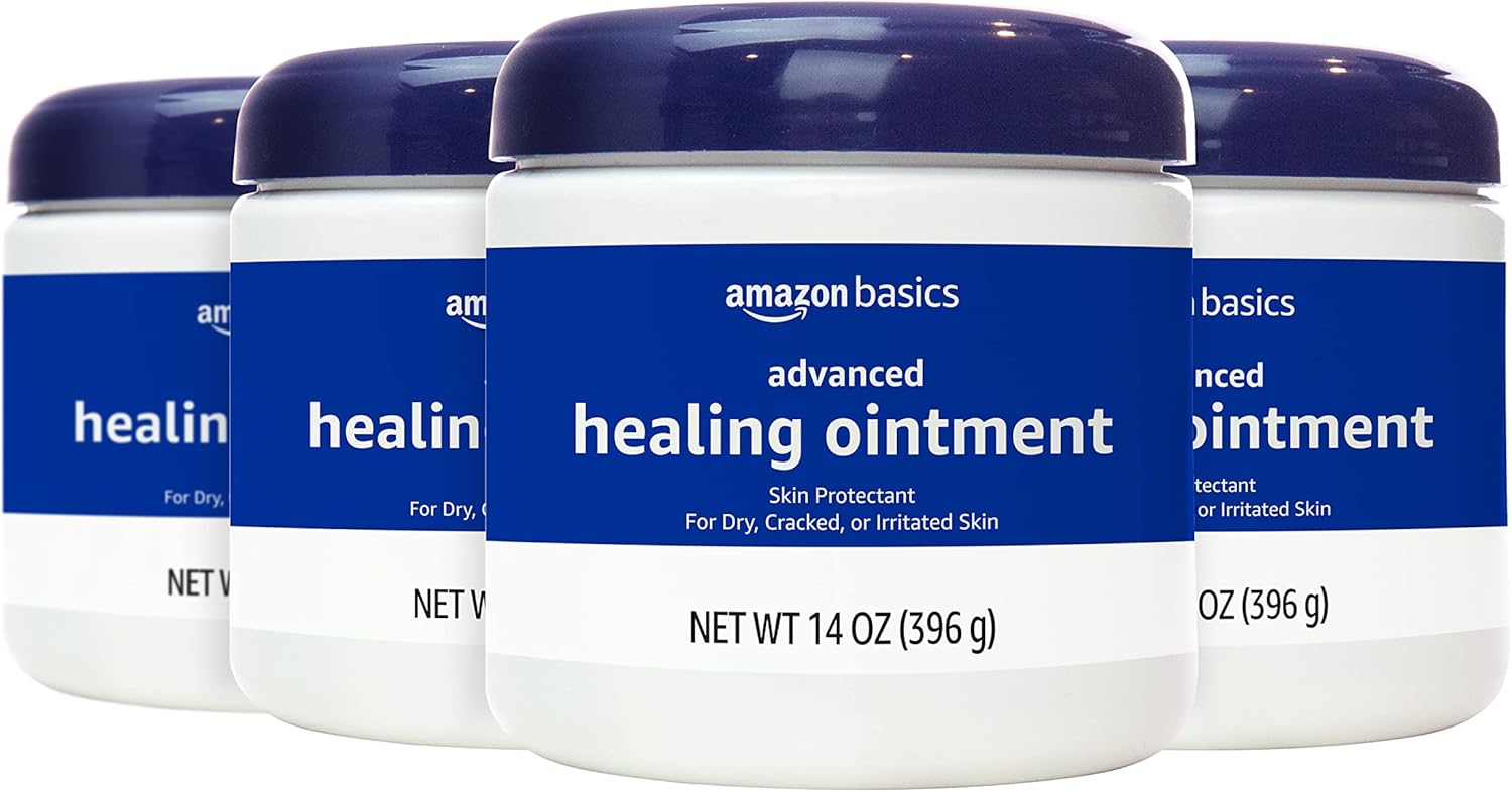 Amazon Basics Healing Ointment and Skin Protectant for Dry & Cracked Skin, Fragrance Free, 14 Ounce, 4-Pack (Previously Solimo)