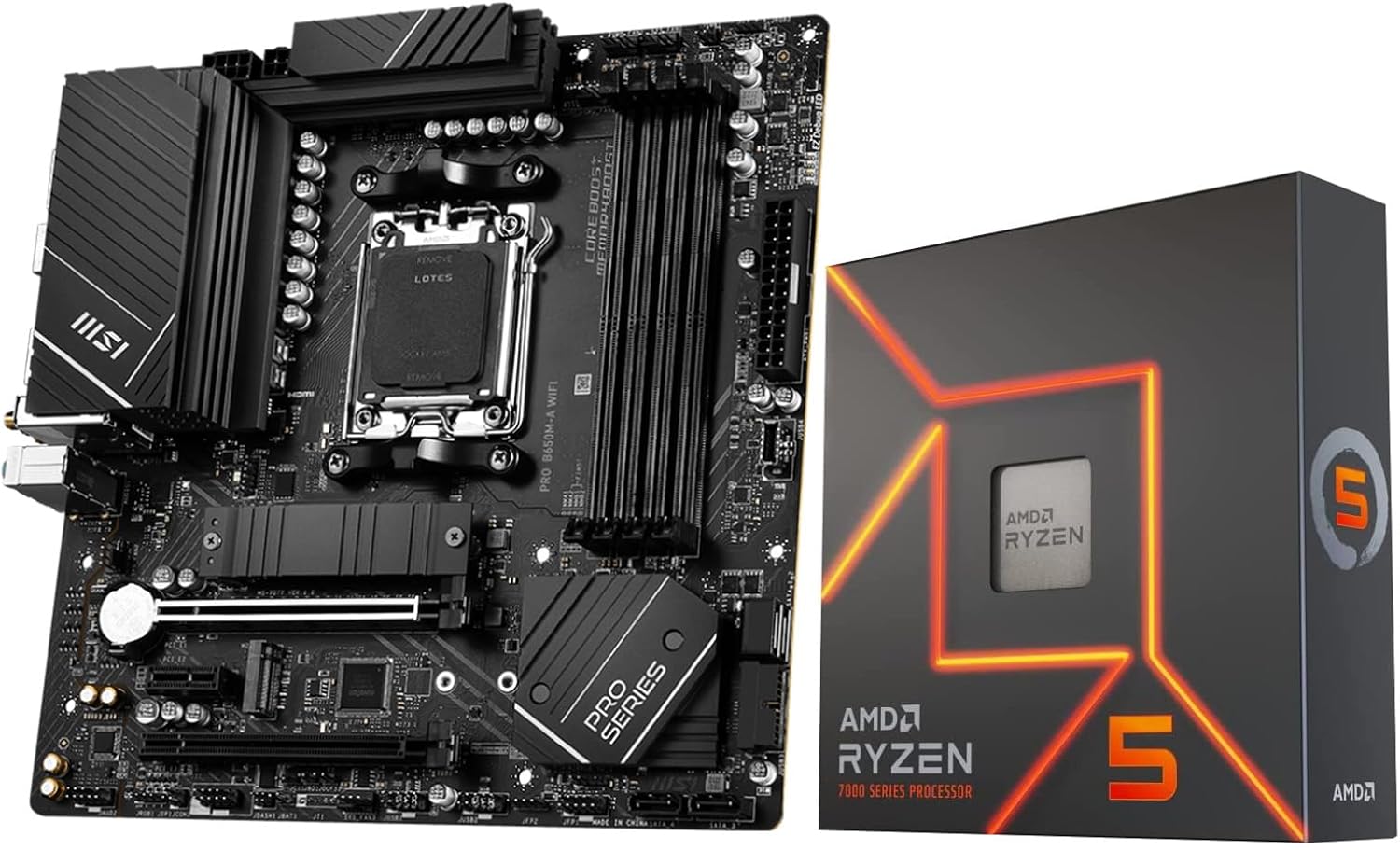 INLAND CPU AMD Ryzen 5 7600X CPU Processor with MSI PRO B650M-A WiFi ProSeries Motherboard (AM5, mATX, DDR5, M.2, USB 3.2 Gen 2, Wi-Fi 6E), Sold by Micro Center