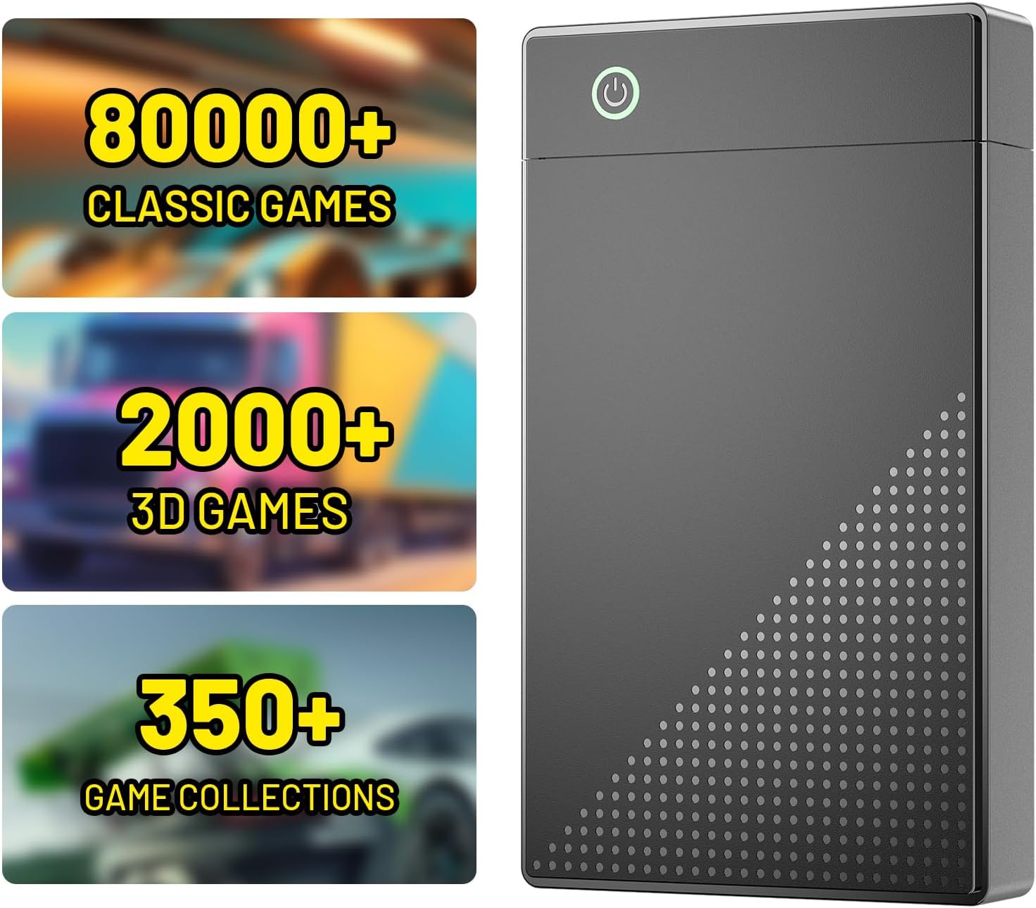 Kinhank 3TB Retro Gaming HDD Hard Drive with 80000+ Games,Retro Game Console Compatible with 350+ Emulators,2000+3D Games,Portable Game Hard Drive Disk Compatible with Win-7/8/10/11,Gifts for Men