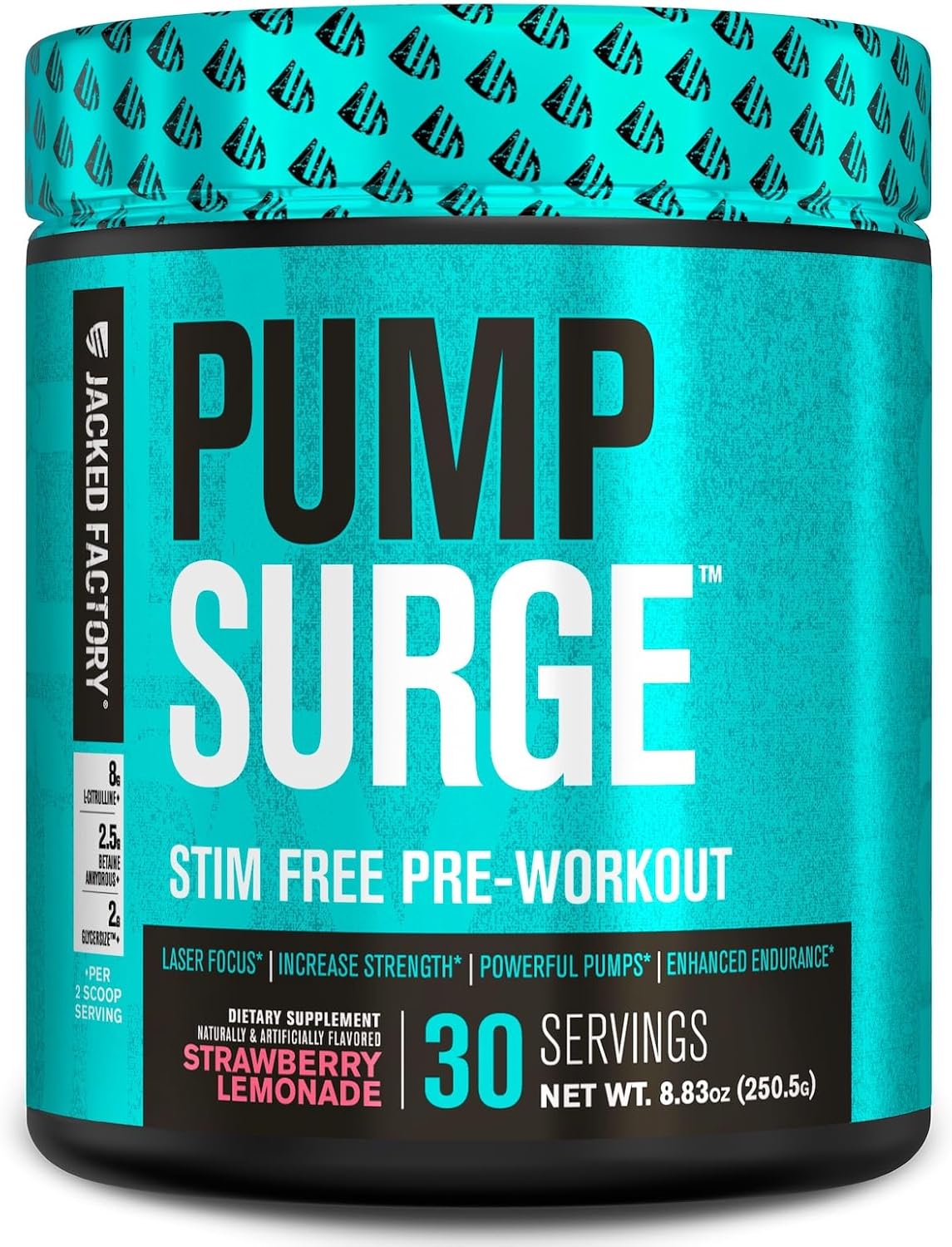 Jacked Factory Pumpsurge Caffeine Free Pre Workout for Men & Women – Nootropic Booster & Stim Free Pre Workout – Intense Pumps, Enhanced Focus – 30 Servings, Strawberry Lemonade