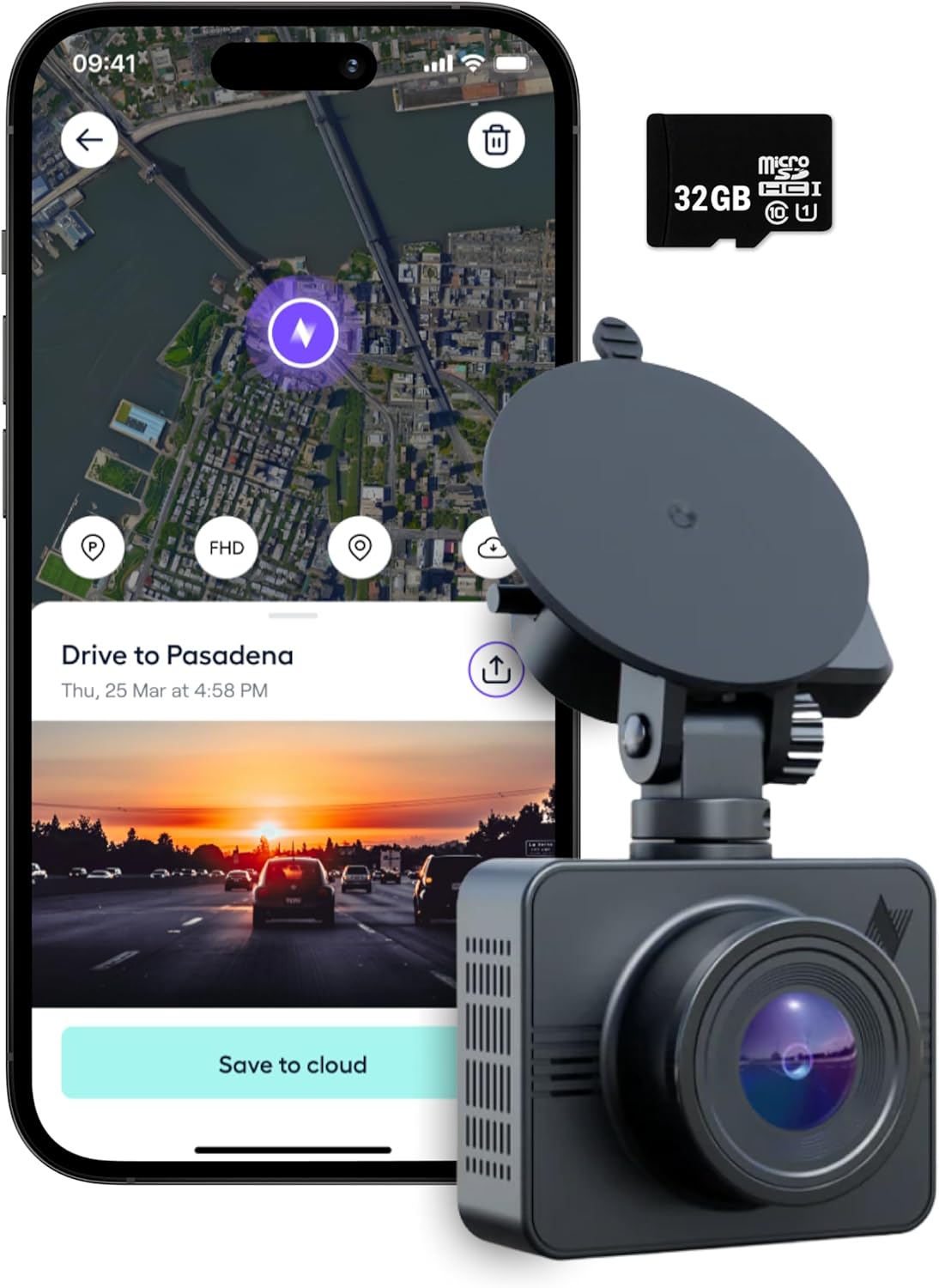 Nexar Beam GPS Dash Cam –Dash Camera for Cars with 32GB SD Card Included Unlimited Cloud Storage 24H Parking Mode Night Vision Real-Time Drive Recording Dashcam 1-Year Nexar Classic App Subscription