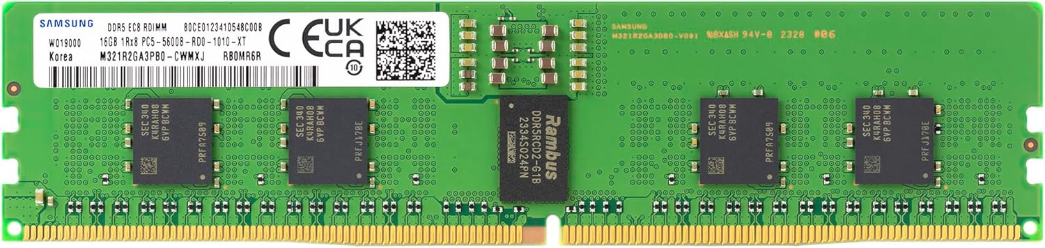 Samsung 16GB DDR5 5600MHz PC5-44800 ECC RDIMM 1Rx8 (EC8 10×4) Single Rank 1.1V Registered DIMM 288-Pin Server RAM Memory M321R2GA3PB0-CWM