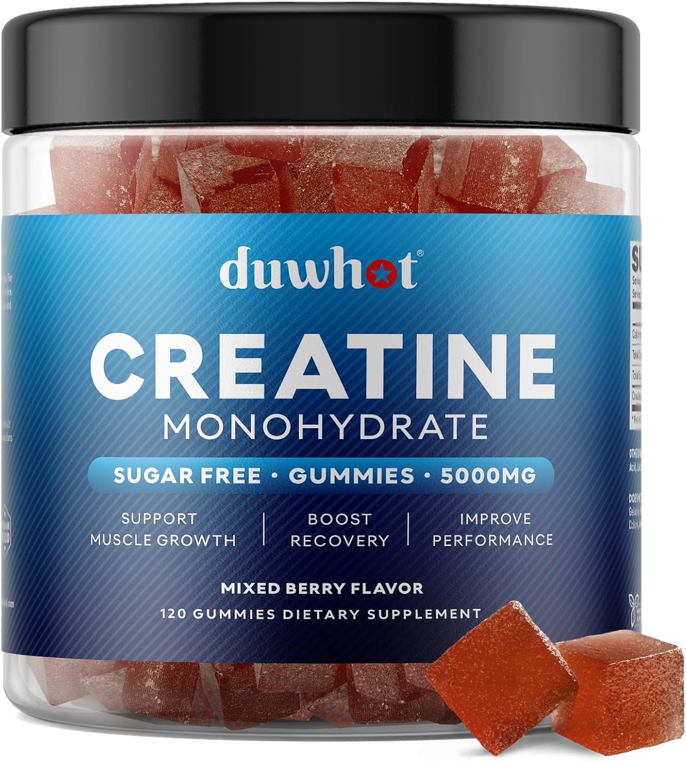 Creatine Monohydrate Gummies for Men, Creatine Monohydrate 5g Chewables for Muscle Growth & Recovery, Vegan, Sugar Free, Mixberry Flavor, 120 Count