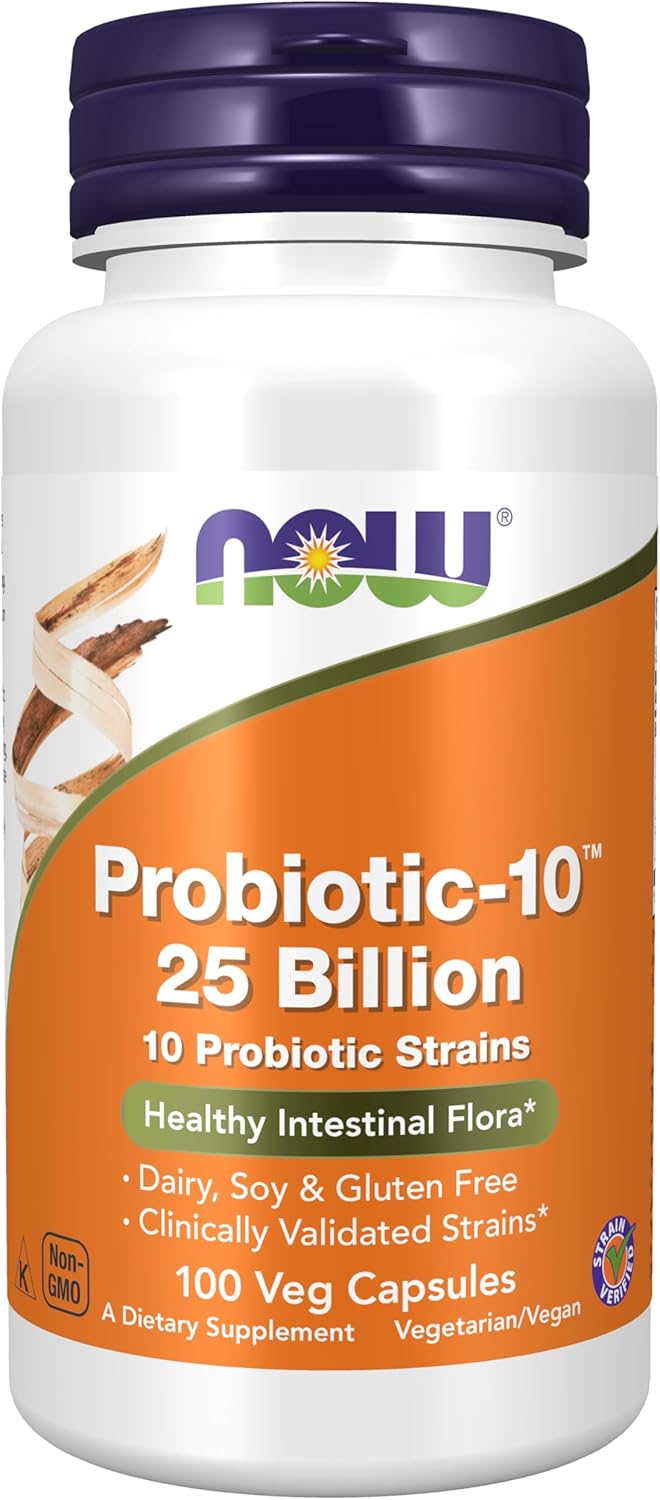 NOW Foods Supplements, Probiotic-10, 25 Billion, with 10 Probiotic Strains, Dairy, Soy and Gluten Free, Strain Verified, 100 Veg Capsules