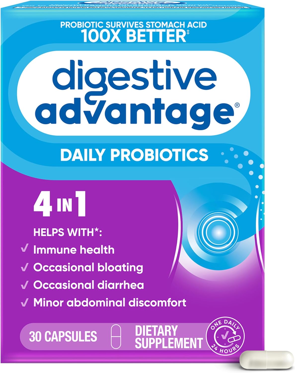 Digestive Advantage Probiotics For Digestive Health, Daily Probiotics For Women & Men, Supports Gut Health, Occasional Bloating & Diarrhea, Minor Abdominal Discomfort, & Immune Support, 30ct Capsules