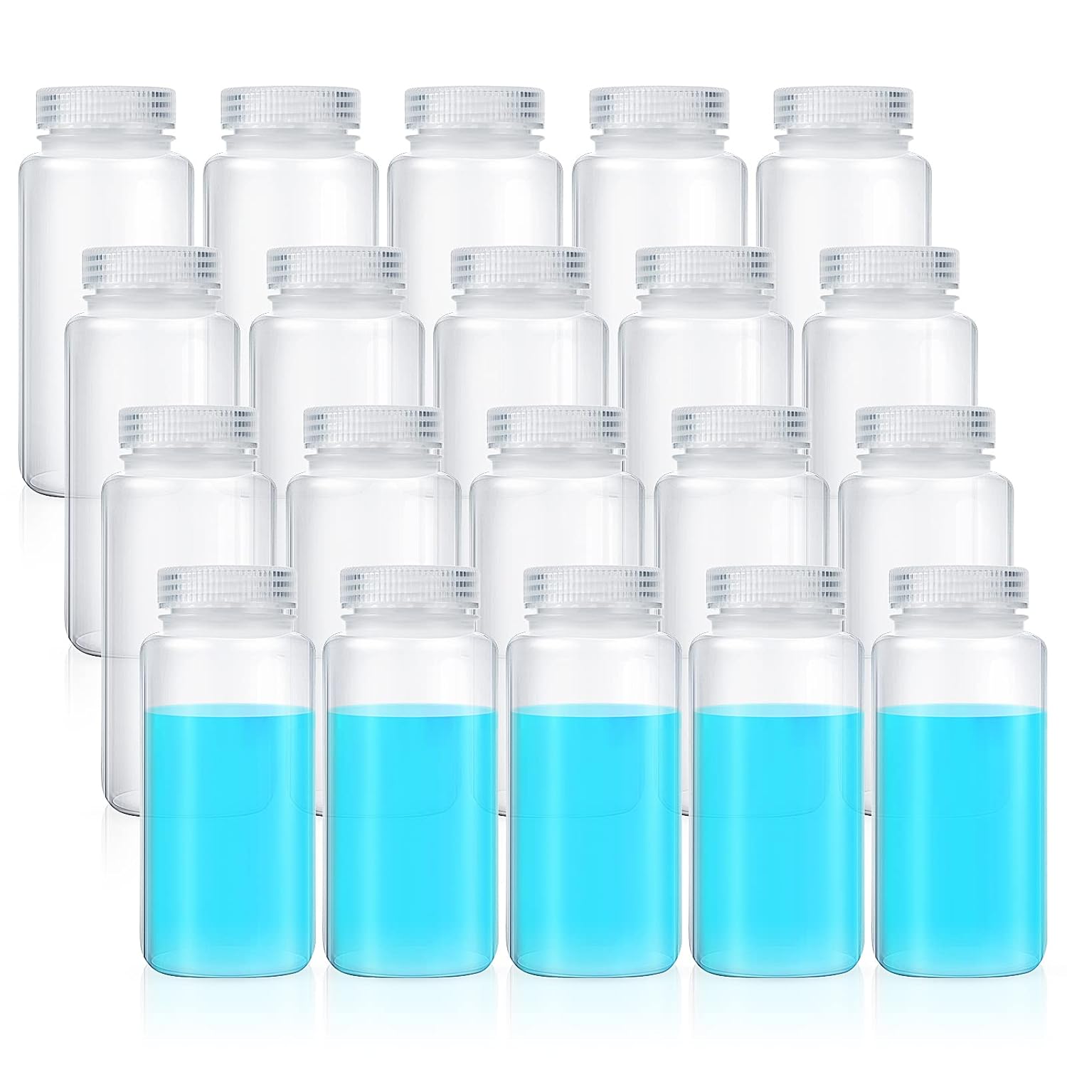 Hoolerry 20 Pcs Plastic Sample Bottles 16oz/ 500ml Laboratory Grade Polypropylene Wide Mouth Reagent Bottles Clear Liquids Storage Bottles with Lids Leak Proof Containers for Lab Classroom