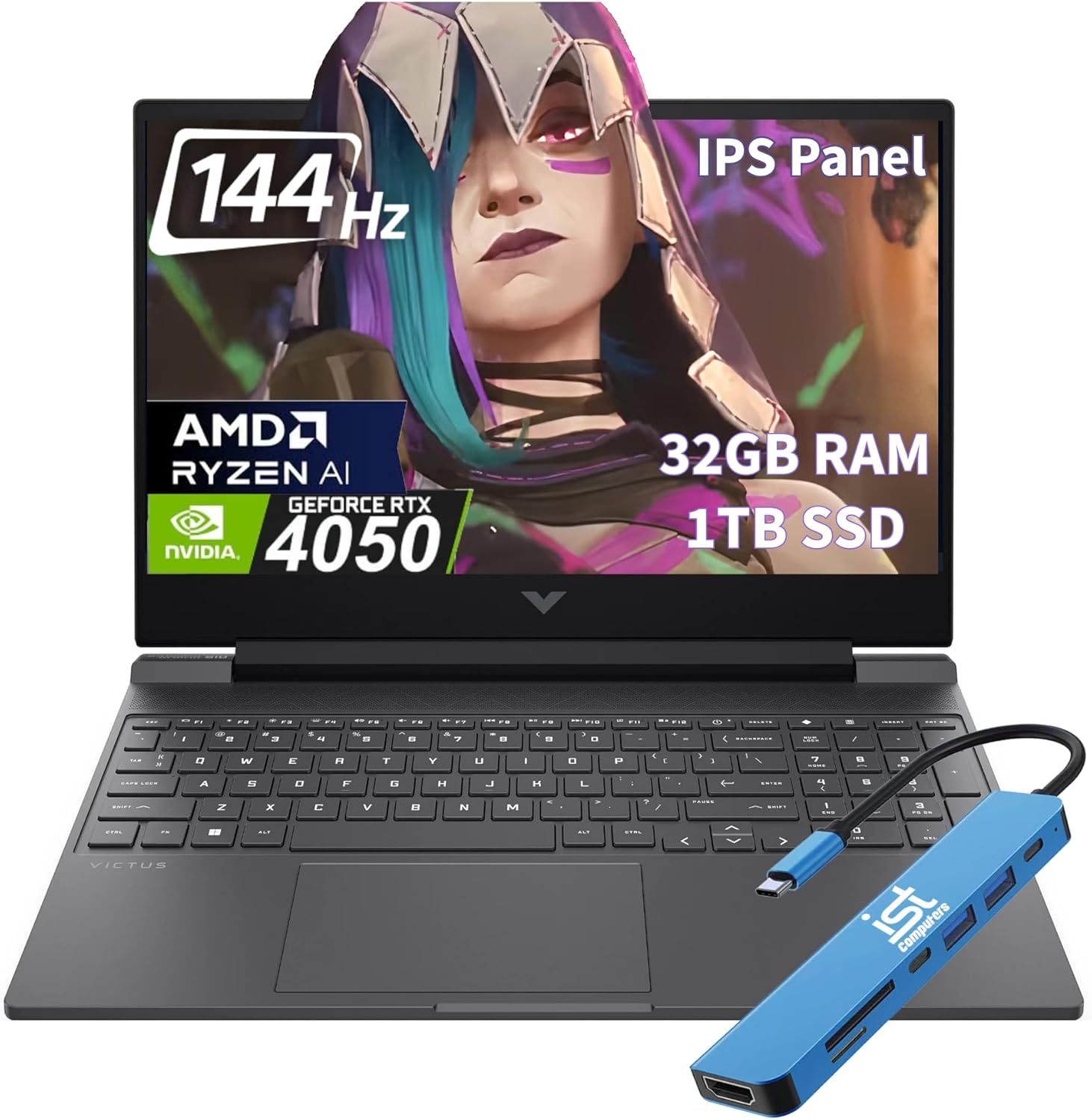 2024 Victus 15 Gaming Laptop, 15.6″ IPS 144Hz FHD (AMD Ryzen 5 8645HS (> i5-13500H), NVIDIA RTX 4050 6GB, 32GB DDR5 RAM, 1TB SSD) Backlit, Wi-Fi 6, Webcam, Ethernet, Win 11 Home, IST 7-in-1 Hub